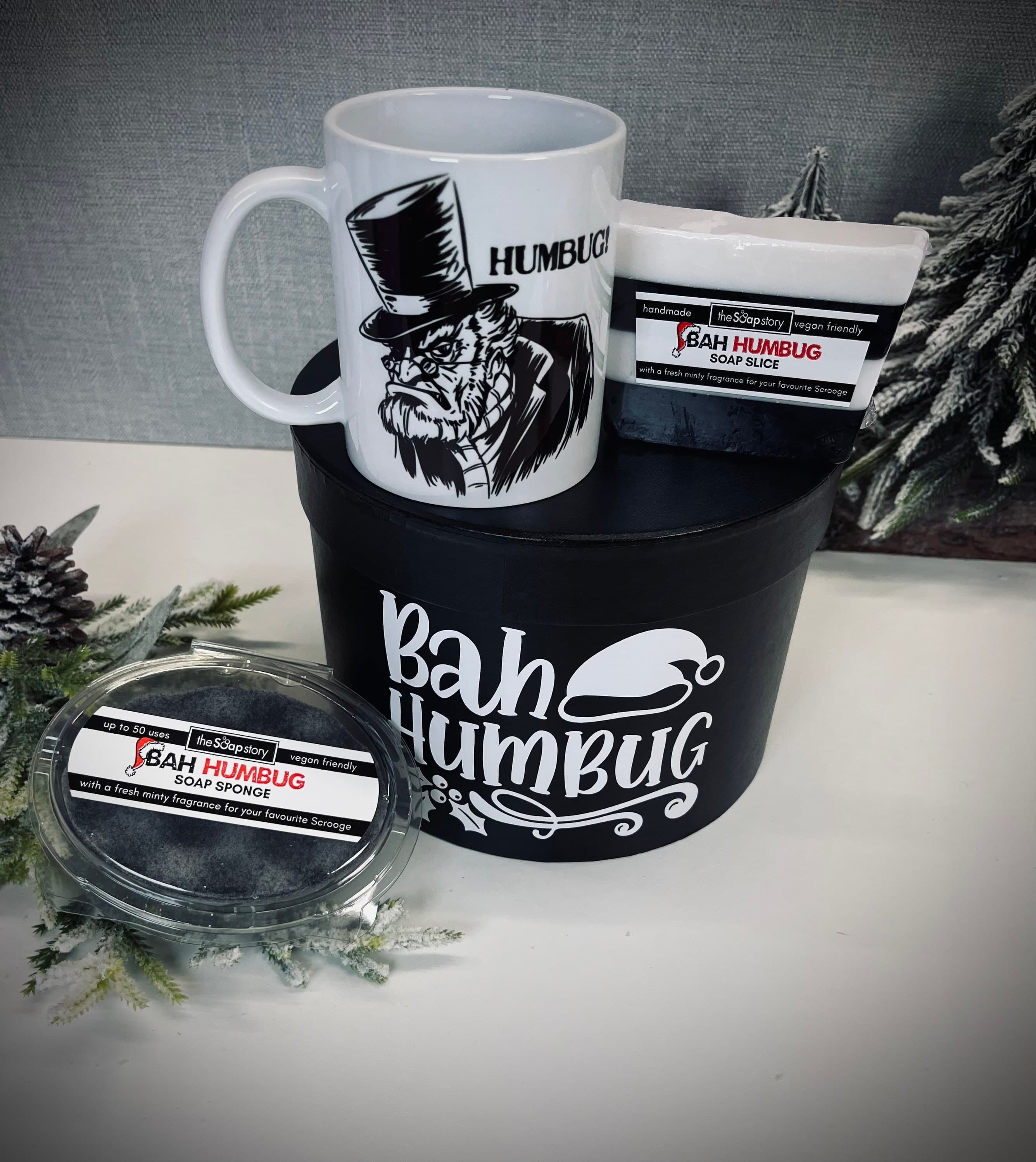Bah Humbug Christmas Gift Set, Vegan Handmade Soap and Mug