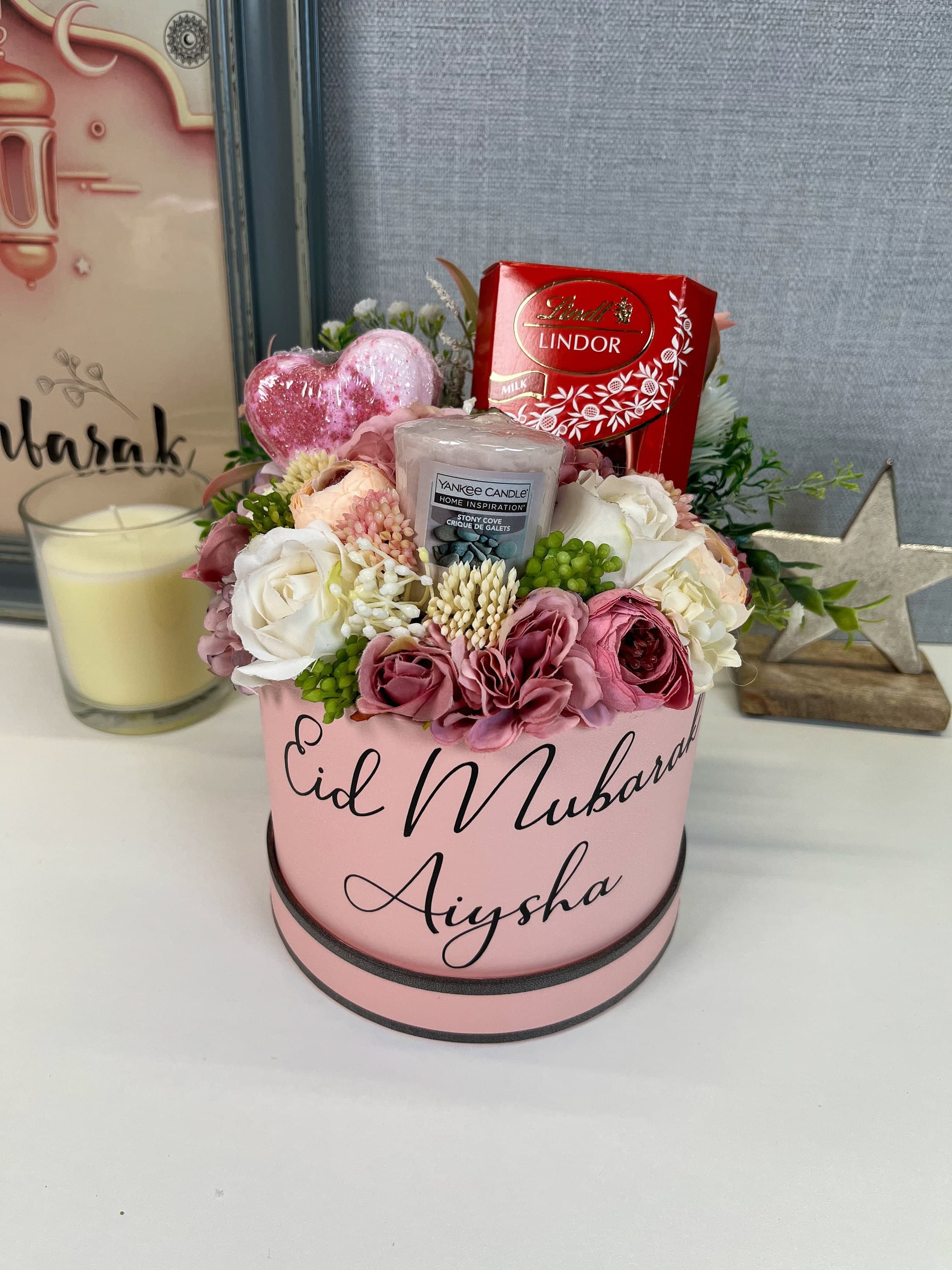 Personalised Eid Gift Hamper: Silk Flower Bouquet & Pamper Set