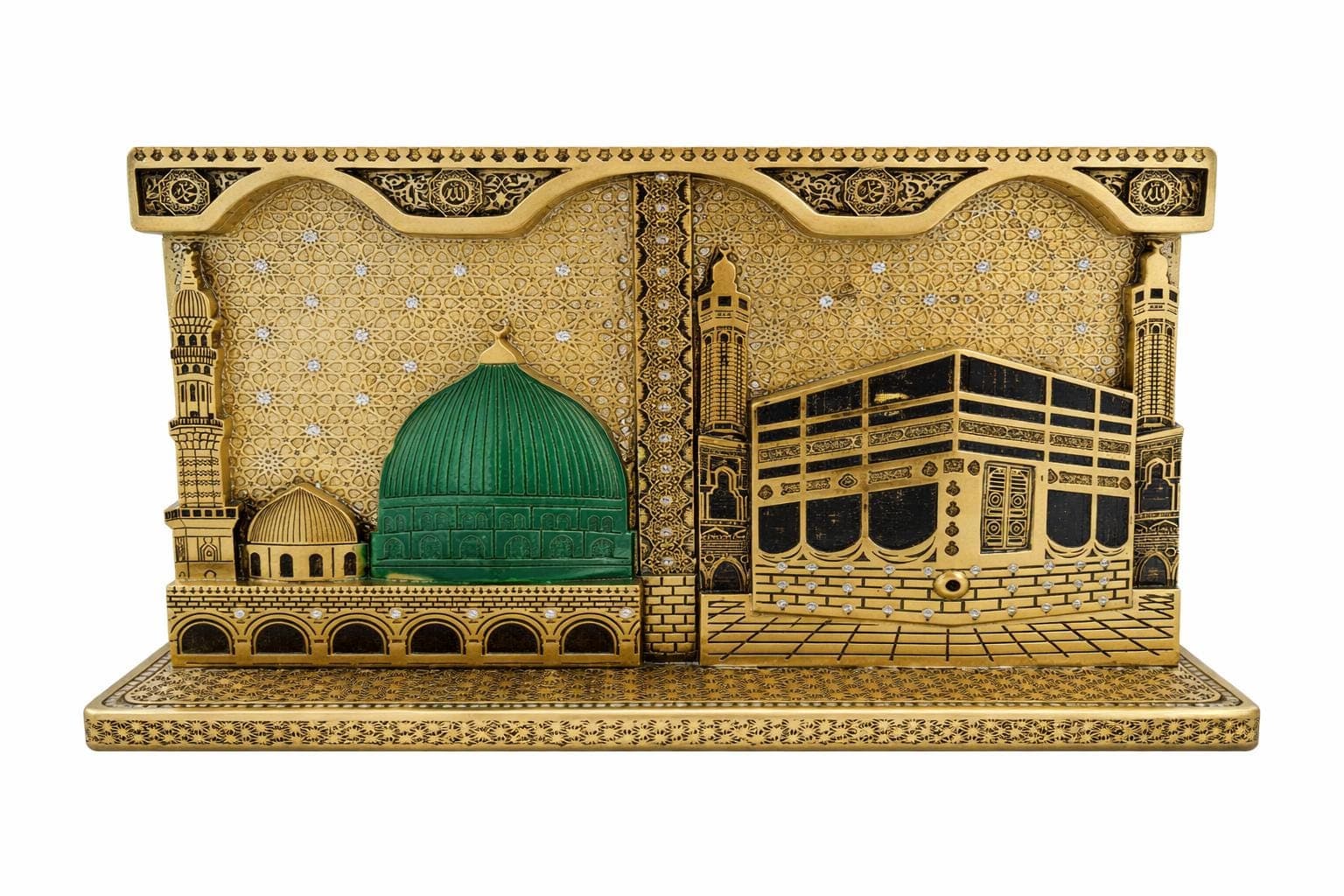 Islamic Decorative Kaaba & Madinah Dome Display – Golden Finish