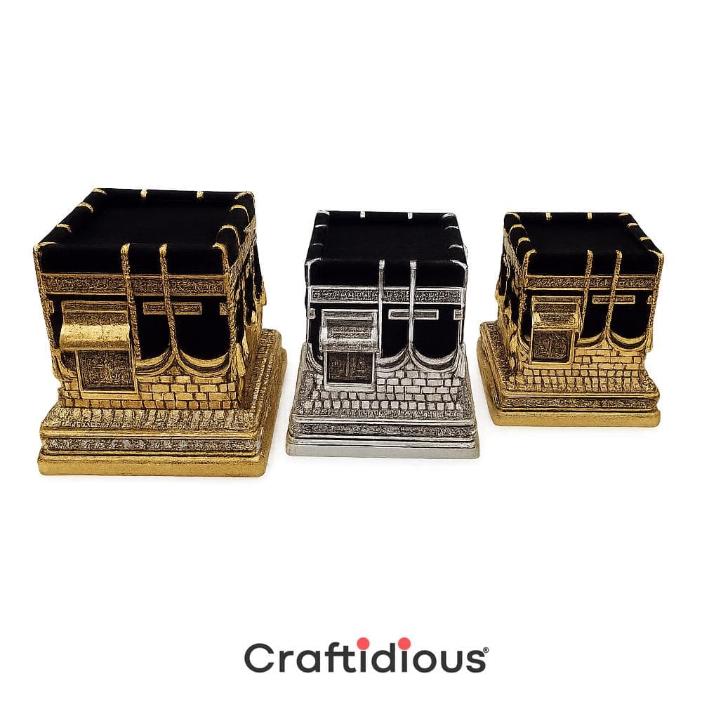 Velvet Kaaba Decorative Sculpture – Gold & Silver Islamic Home Décor | Hajj, Umrah and Eid Gift | Muslim Velvet Kaaba Model Ornament
