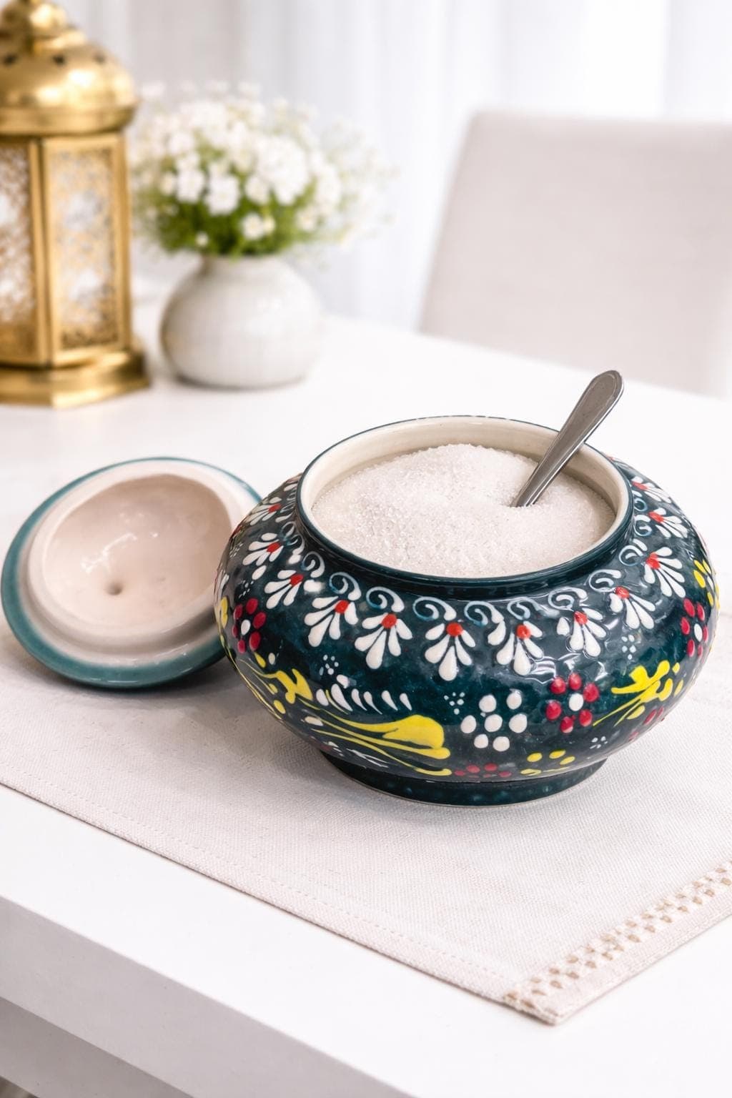 Hand-Painted Turkish Ceramic Sugar Bowl Set – Colorful Decorative Lidded Jars - image 5