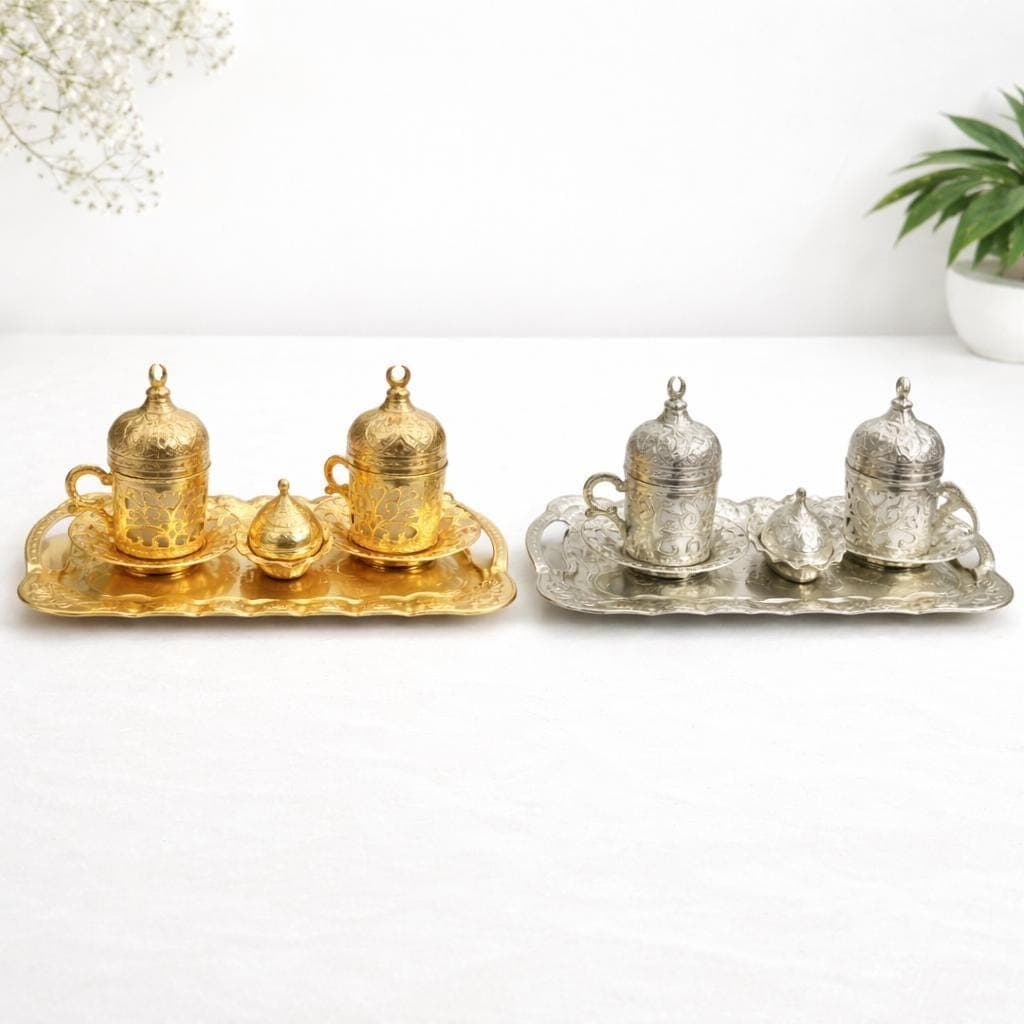 Turkish Luxury 4-Piece Coffee Cup Set with  Tray & Sugar Bowl