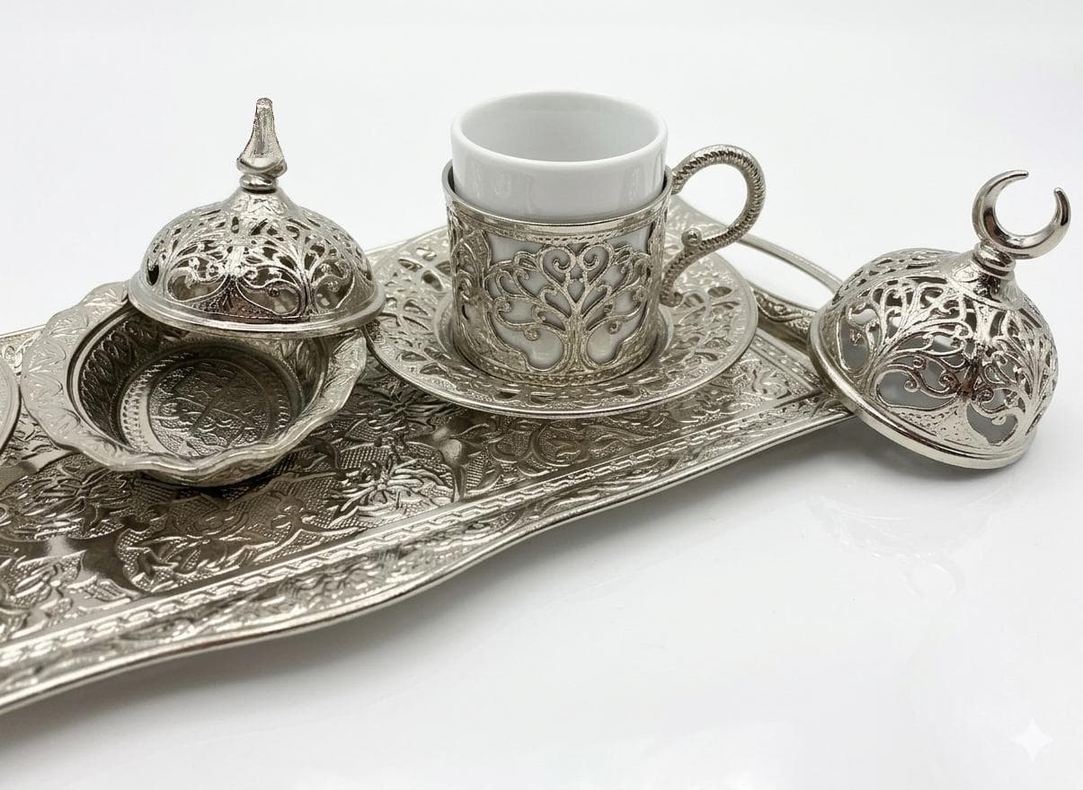 Turkish Luxury 4-Piece Coffee Cup Set with  Tray & Sugar Bowl - image 5