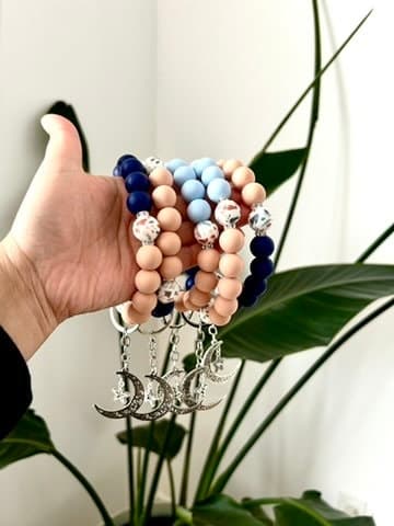 Silicone Beaded Keychain Wristlet Wallet, Silicone Bangle Key Ring, Eid Gift Ramadan Gift, Eid Moon, Large Silicone Beads Handsfree - image 4