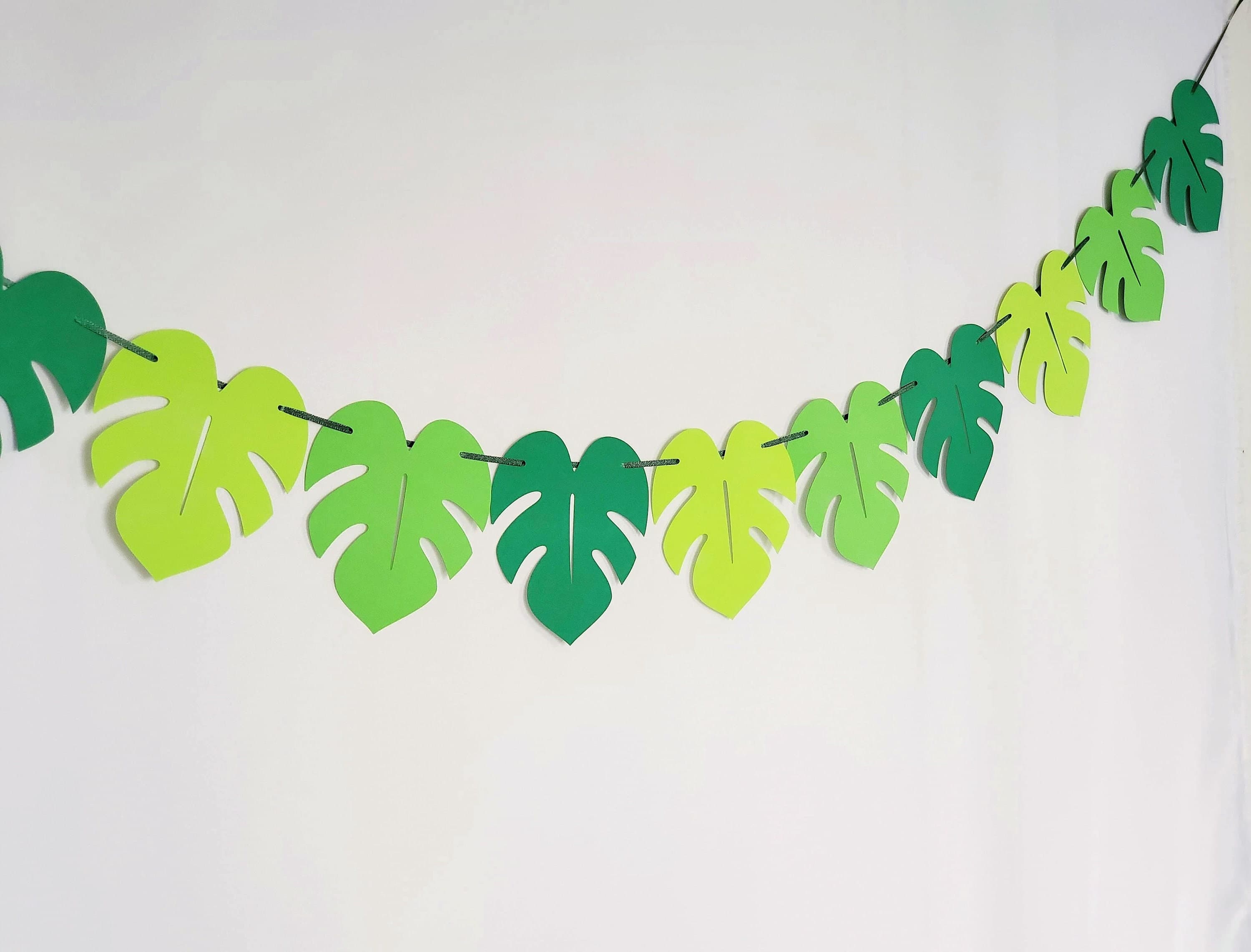 Safari Nursery Decor Leaves Banner For Jungle Party, Green Leaf Vines, Monstera Leaves Garland, Plant Theme Decoration Green Ombre - image 4