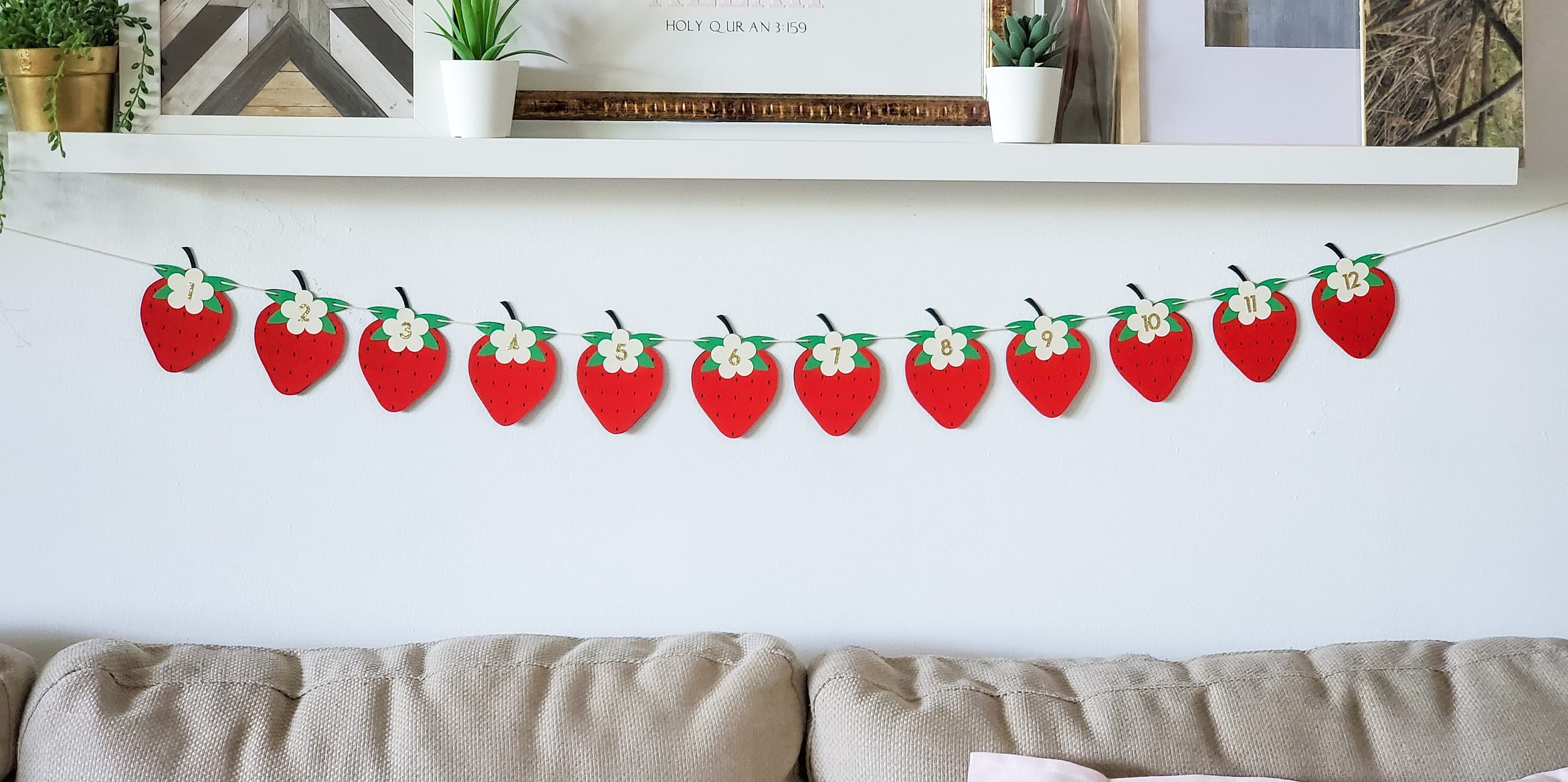 12 Months Strawberry Photo Banner, First Year Strawberry Themed Party Decor, Berry Sweet Milestone Banner, Strawberry Shortcake Smash Cake - image 5
