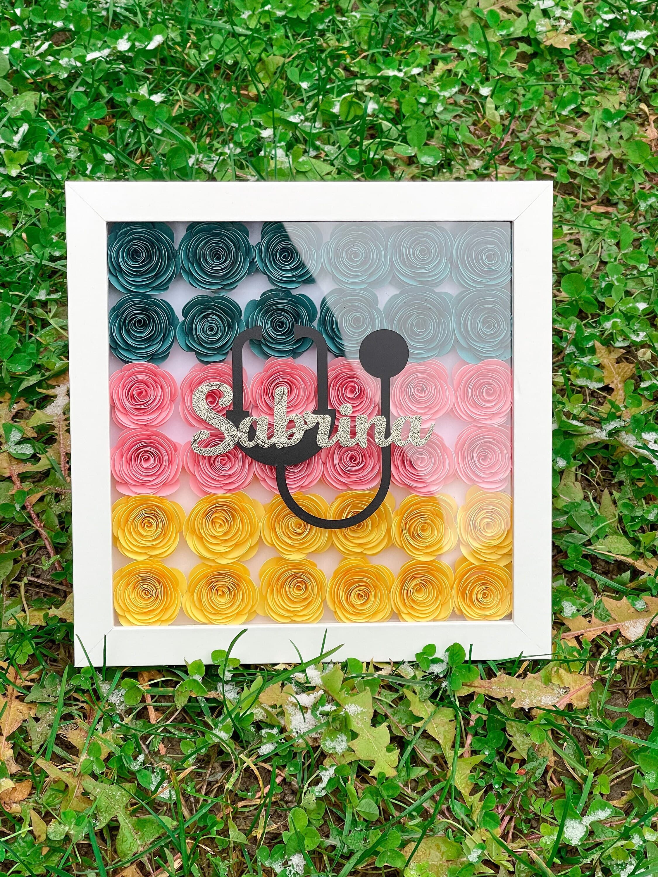 9x9 Custom Framed Paper Flower Shadow Box for a Doctor, Customized Gift for a Doctor, Personalized Gifts For Mom