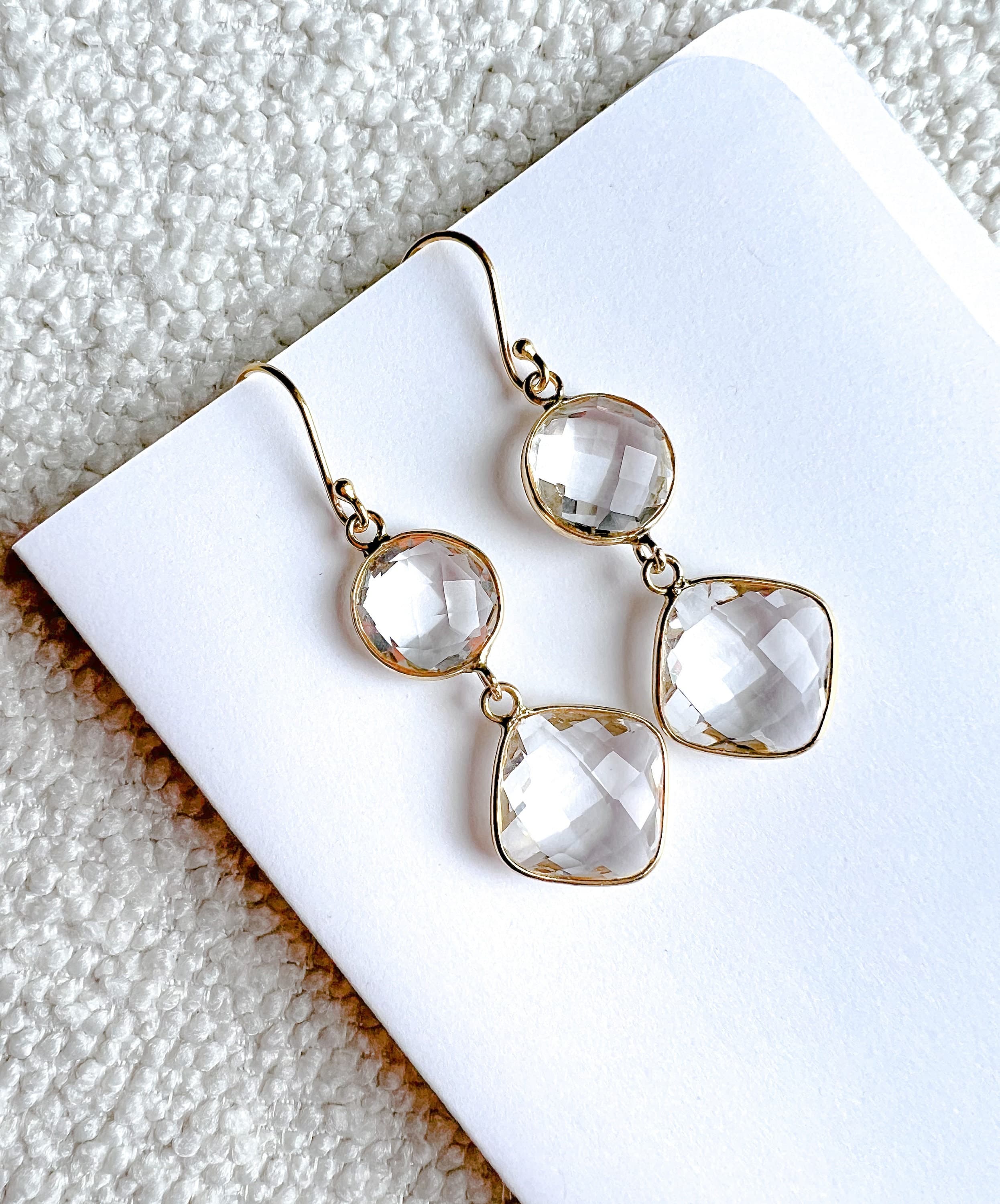 Clear Crystal Earrings, Clear Quartz Earrings Dangle, Crystal Ball Earrings, Faceted Crystal Jewelry Gold, Transparent Wedding Earrings