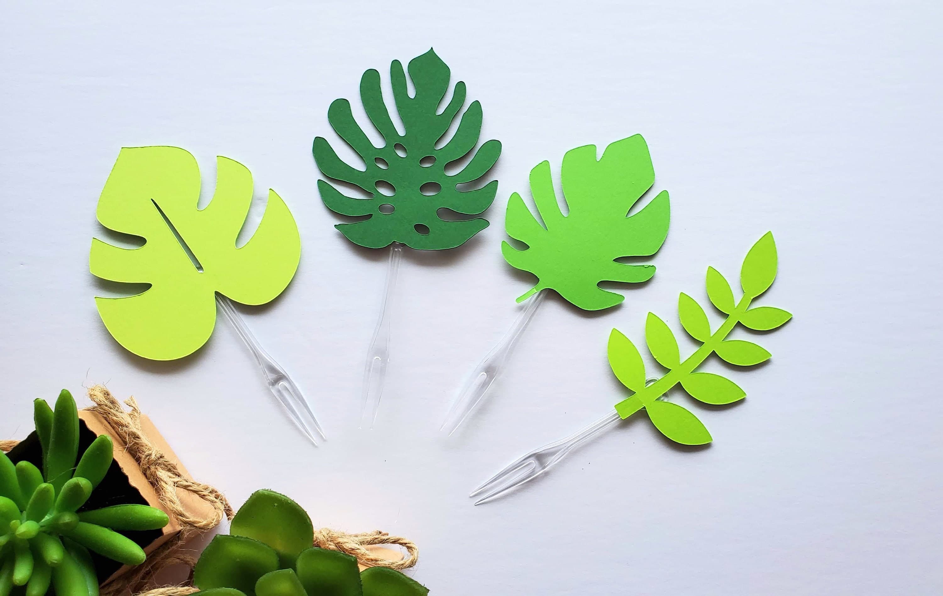 Green Tropical Leaf Cupcake Toppers for a Safari Themed Baby Shower, Its A Boy or Girl Jungle Theme Party, Wild One Decorations, Leaves