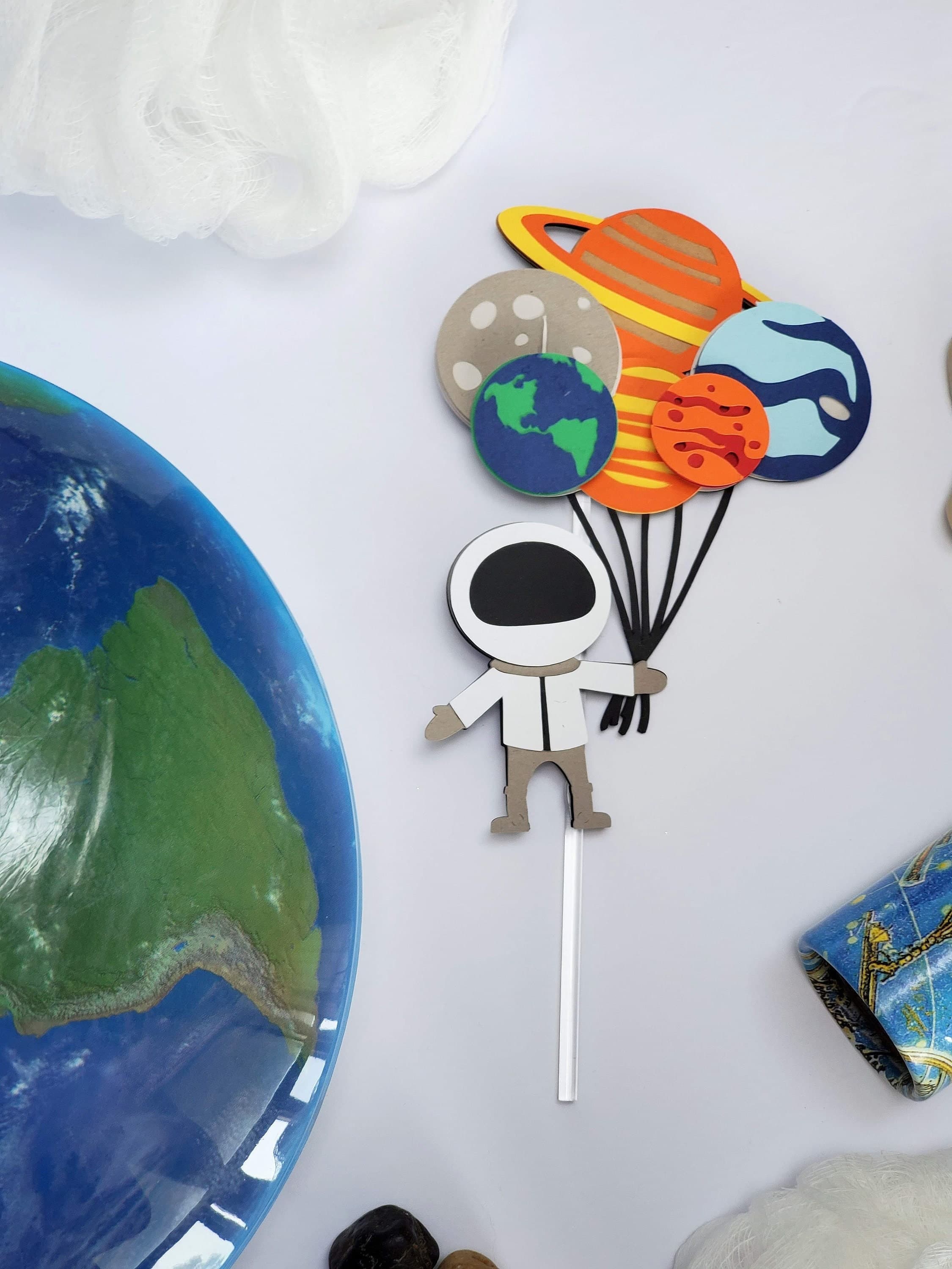 Customized Cake Topper for Outer Space Decor, To The Moon Themed Party, Baby Shower Cake Toppers for Astronaut or Rocket Themed Party
