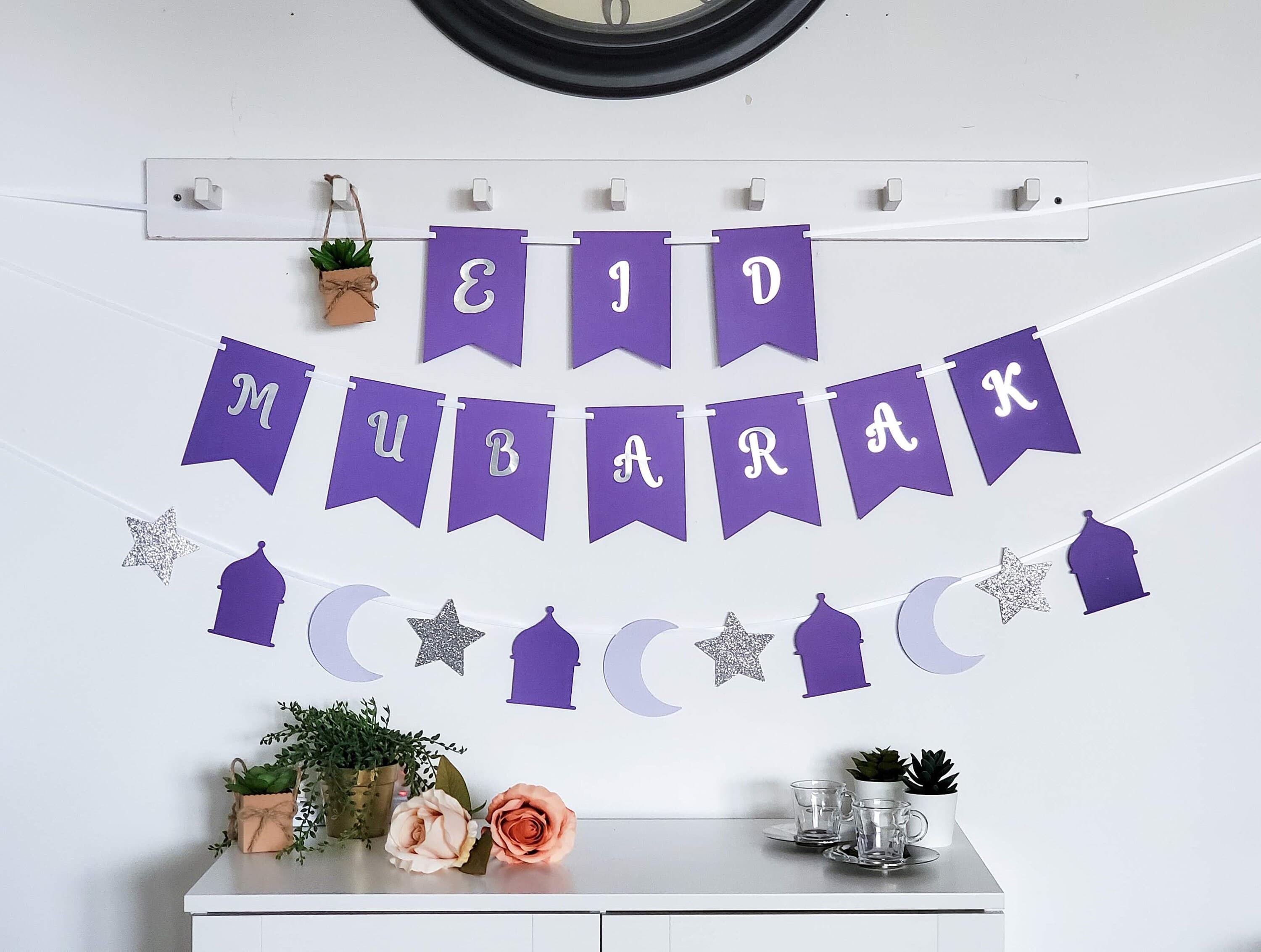 Eid Mubarak Banner, Eid Wall Decoration Muslim Eid Table Decoration, Islamic Eid Gifts Modern Ramadan Decor Eid Confetti Ramadan Table Decor