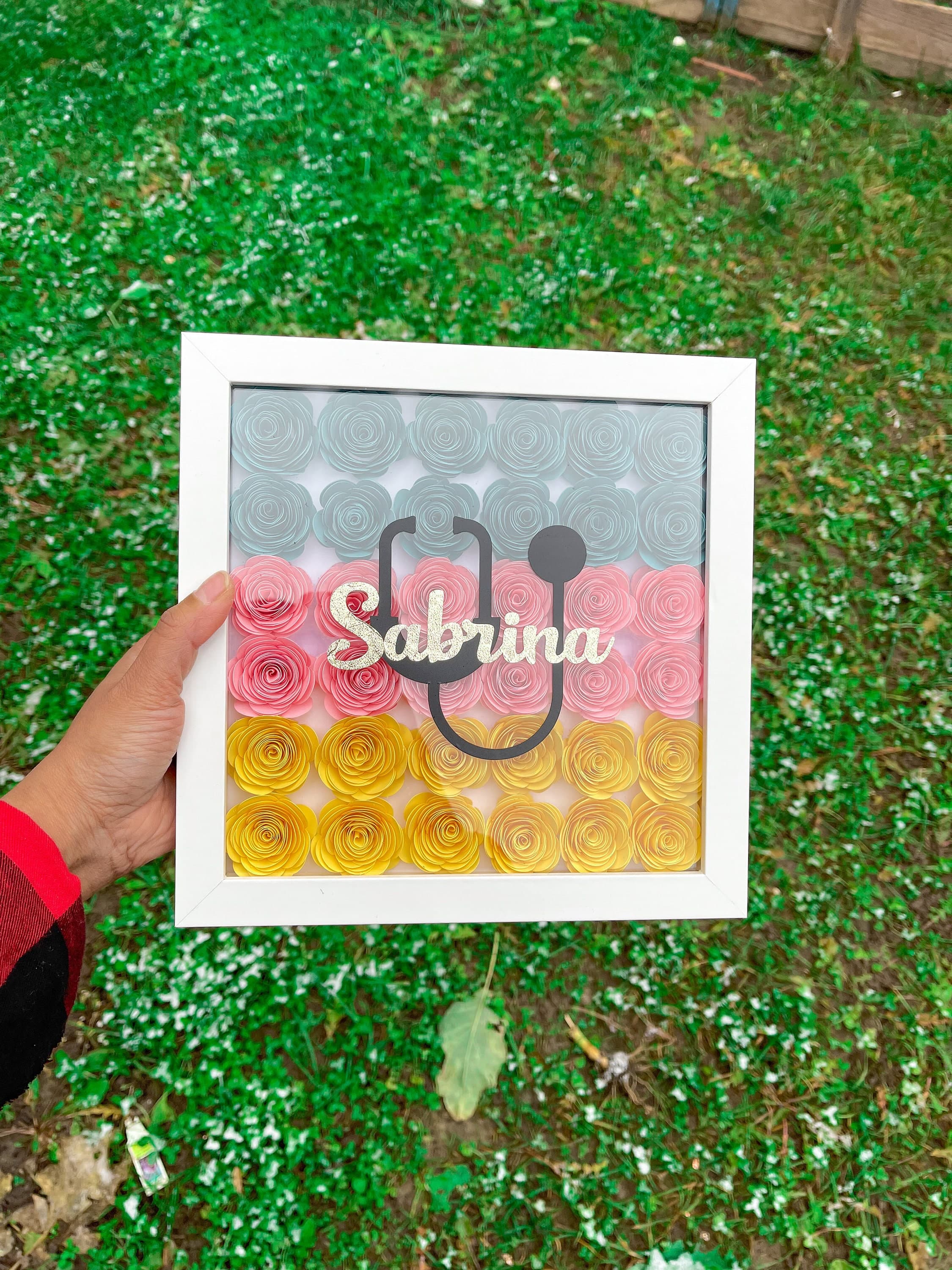 9x9 Custom Framed Paper Flower Shadow Box for a Doctor, Customized Gift for a Doctor, Personalized Gifts For Mom - image 4