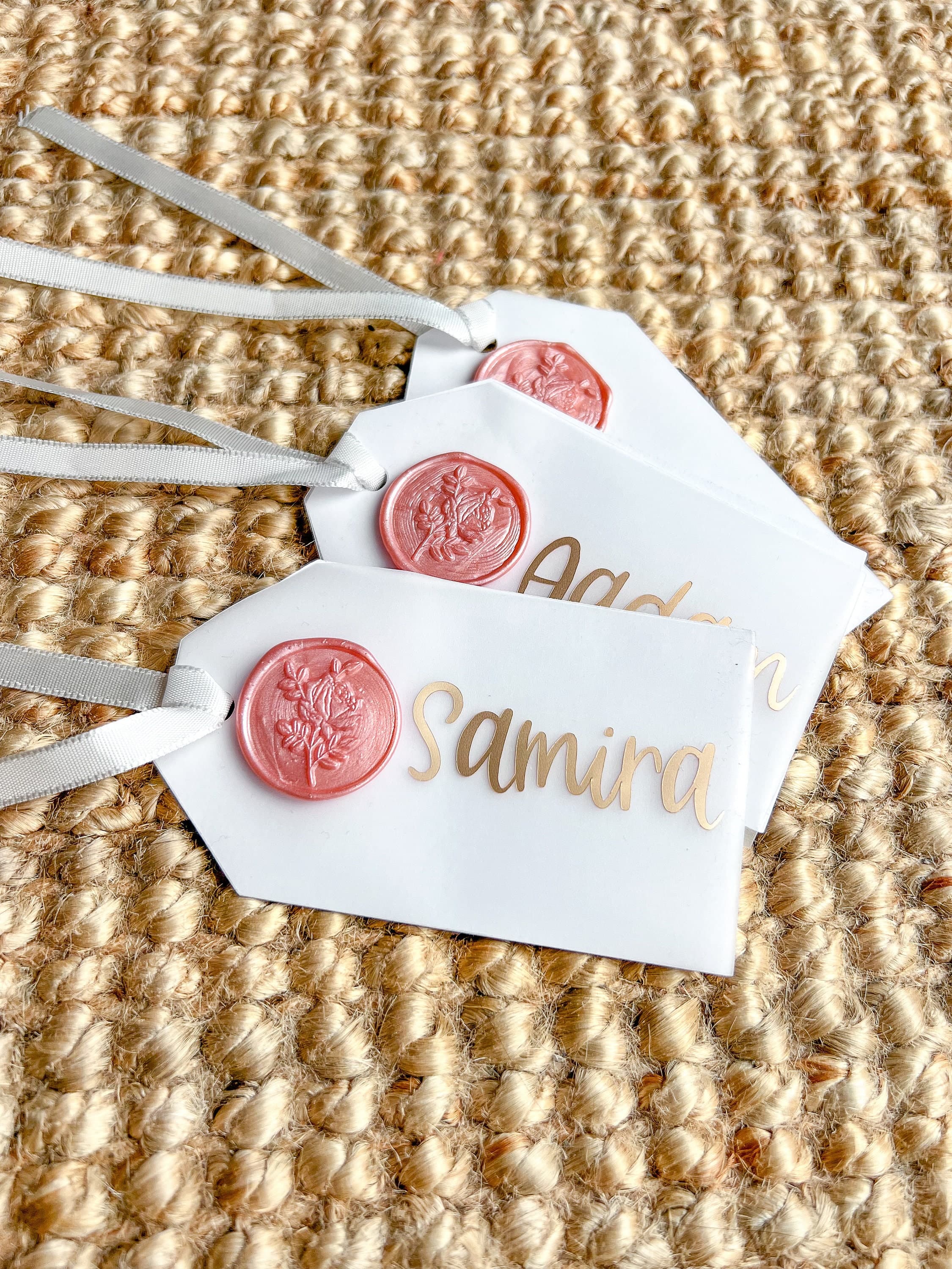 Personalized Vellum Name Tag With Wax Stamp For Place Card, Wedding Stationery, Vellum Foil Name Tag, Vellum Foiled Place Card Wedding