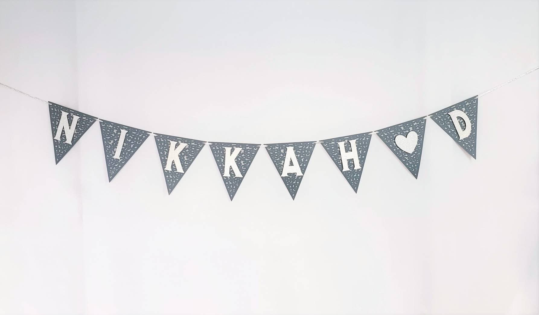 Grey Handmade Nikkah Banner for Muslim Wedding, Shaadi Mubarak Garland or Bunting for Wall Decor, Islamic Nikkah'd Valima Sign, Nikkahfied - image 4