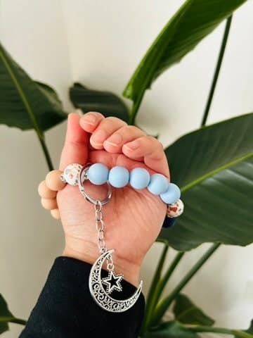 Silicone Beaded Keychain Wristlet Wallet, Silicone Bangle Key Ring, Eid Gift Ramadan Gift, Eid Moon, Large Silicone Beads Handsfree