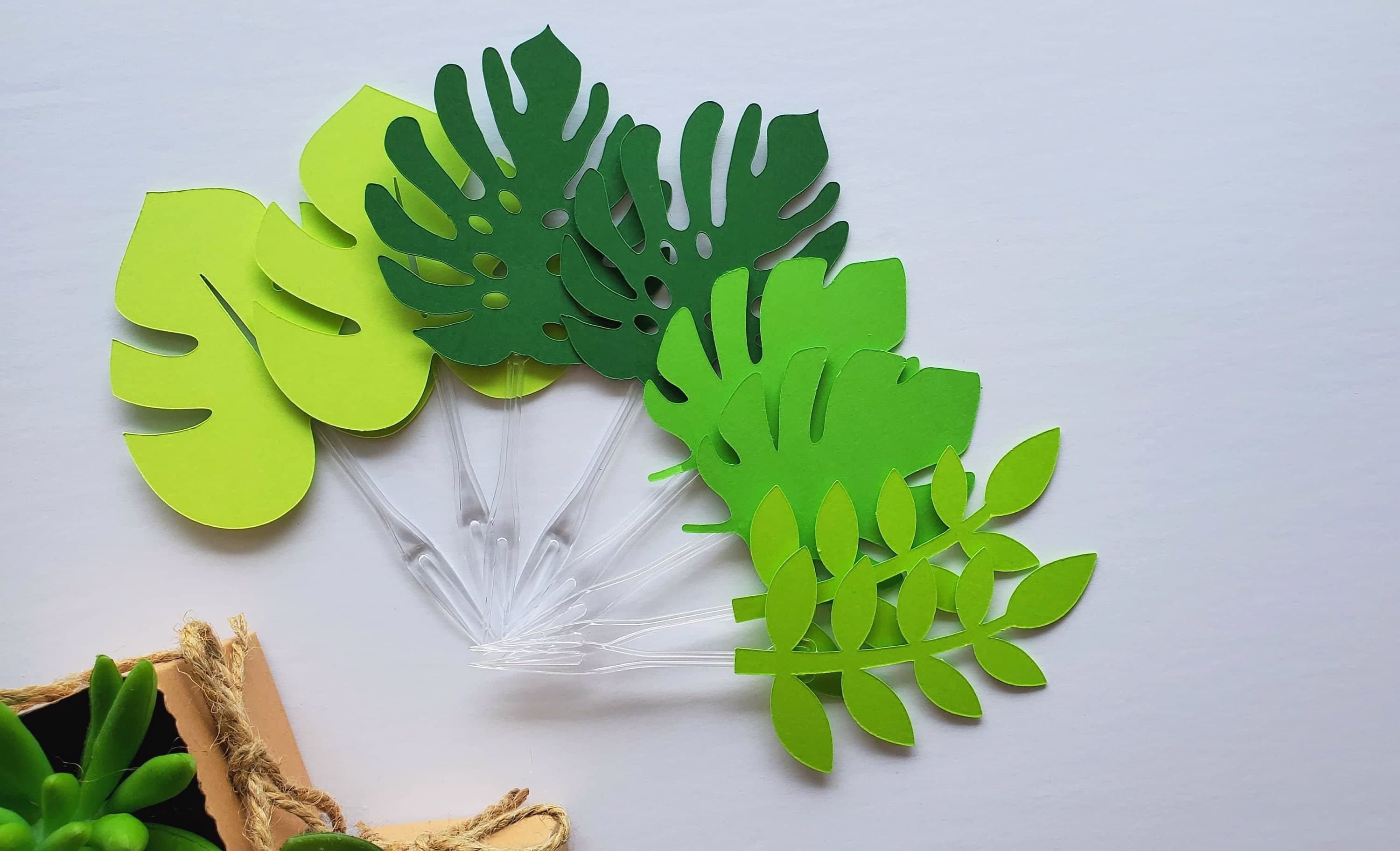Green Tropical Leaf Cupcake Toppers for a Safari Themed Baby Shower, Its A Boy or Girl Jungle Theme Party, Wild One Decorations, Leaves - image 3