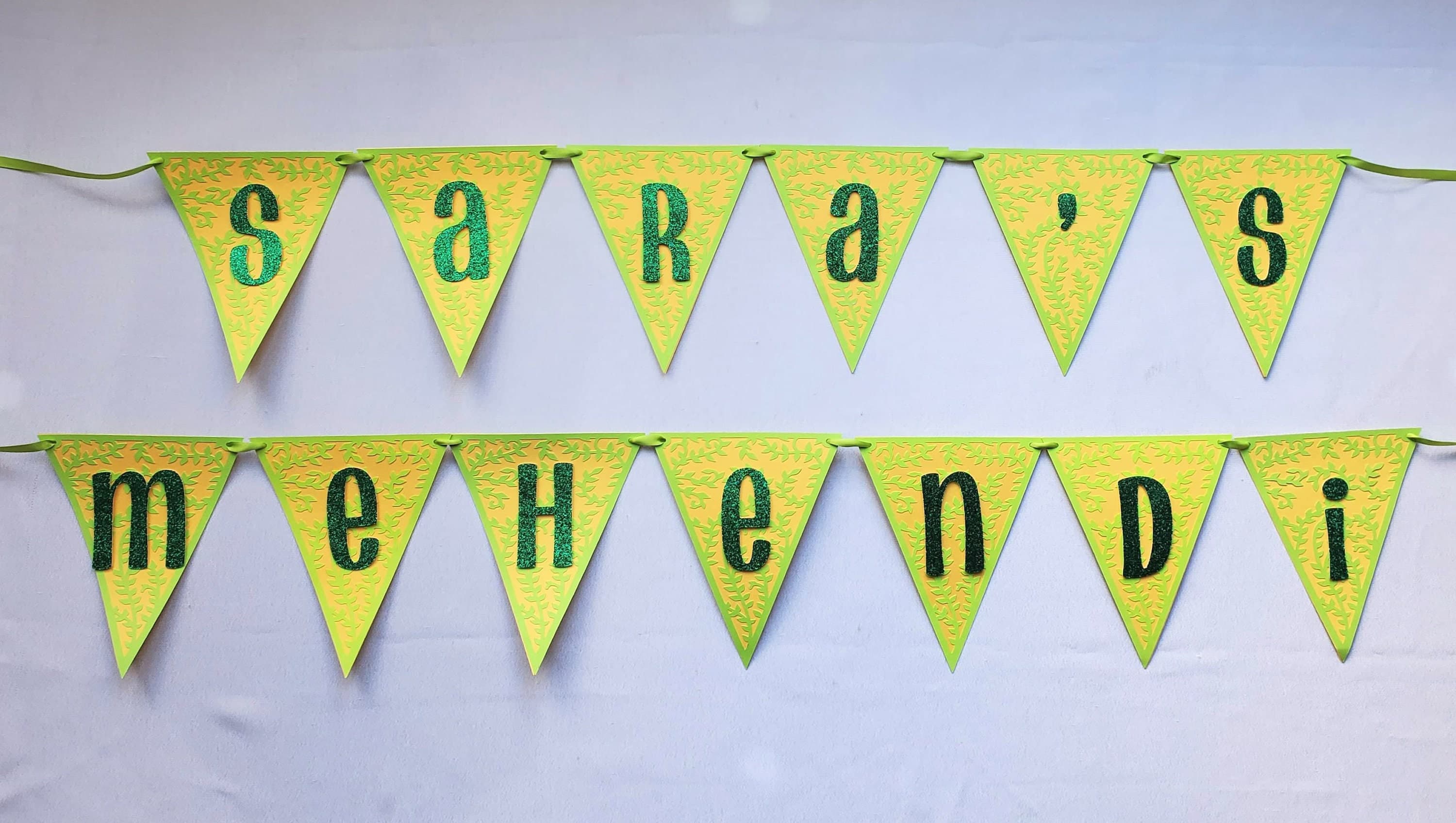 Customized Green and Yellow Banner for Mehndi Ceremony, Home Decoration for Sangeet Mehndi Dholki, Wall Hanging Decor for Mehendi Night - image 4