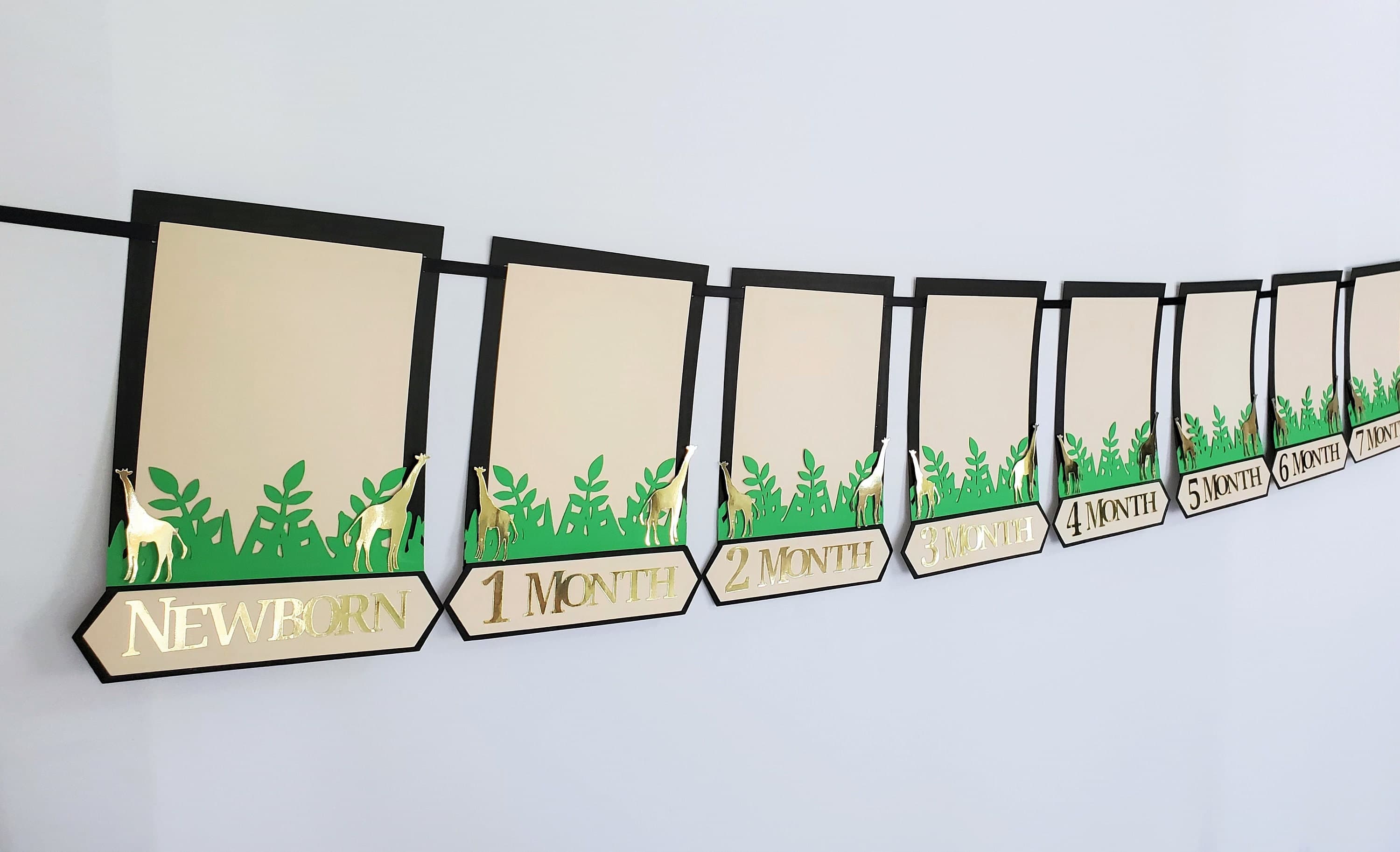 12 Months Milestone Banner for Safari Themed Party, Photo Garland, Jungle Wild One Dinosaur Decoration, Baby Shower Boy Girl Party