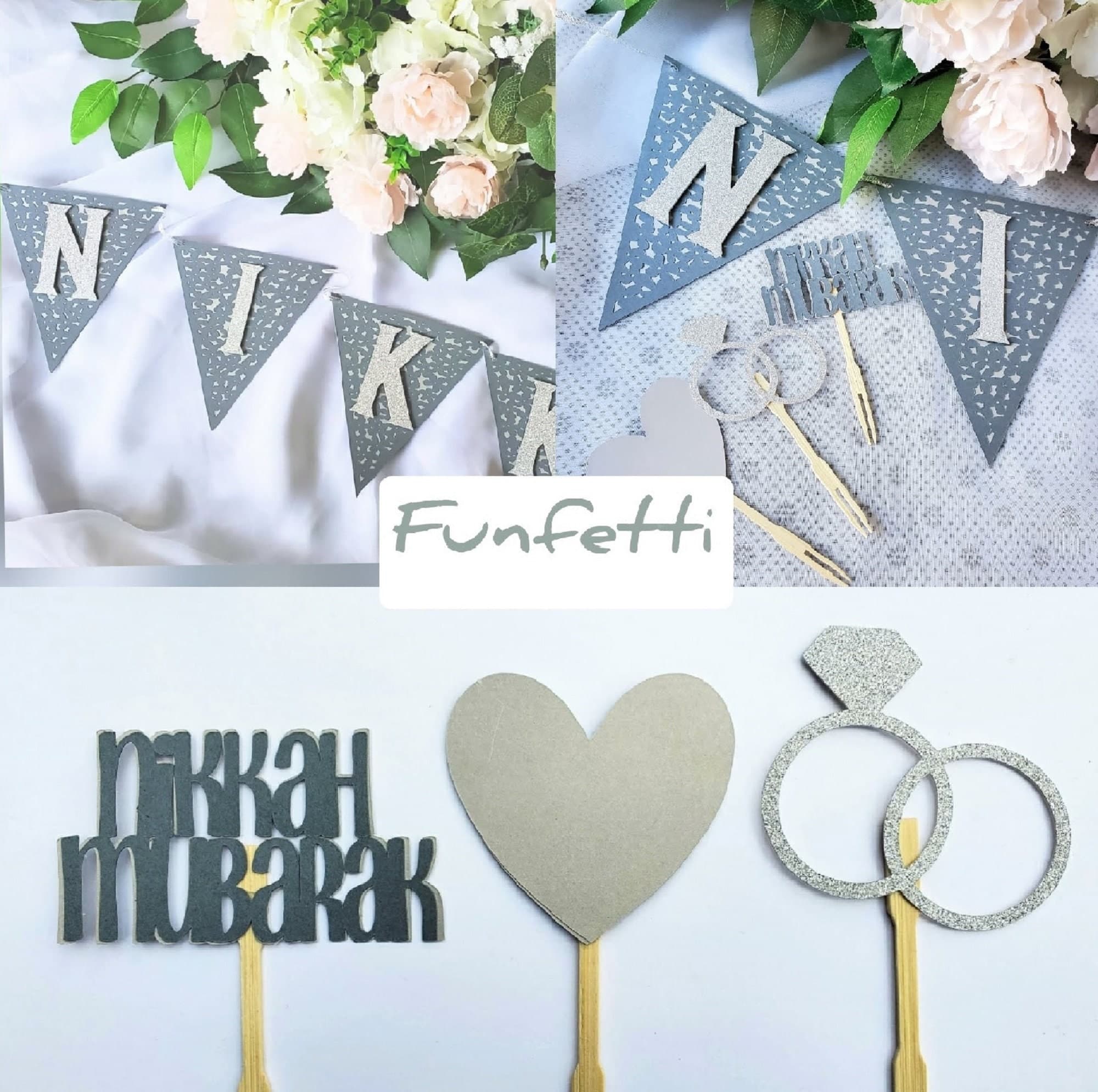 Nikkah Cupcake Toppers, Muslim Shaadi Cupcake Picks, Handmade Silver Glitter Nikah Decorations, Nikkah Engagement Party Table Decoration - image 5