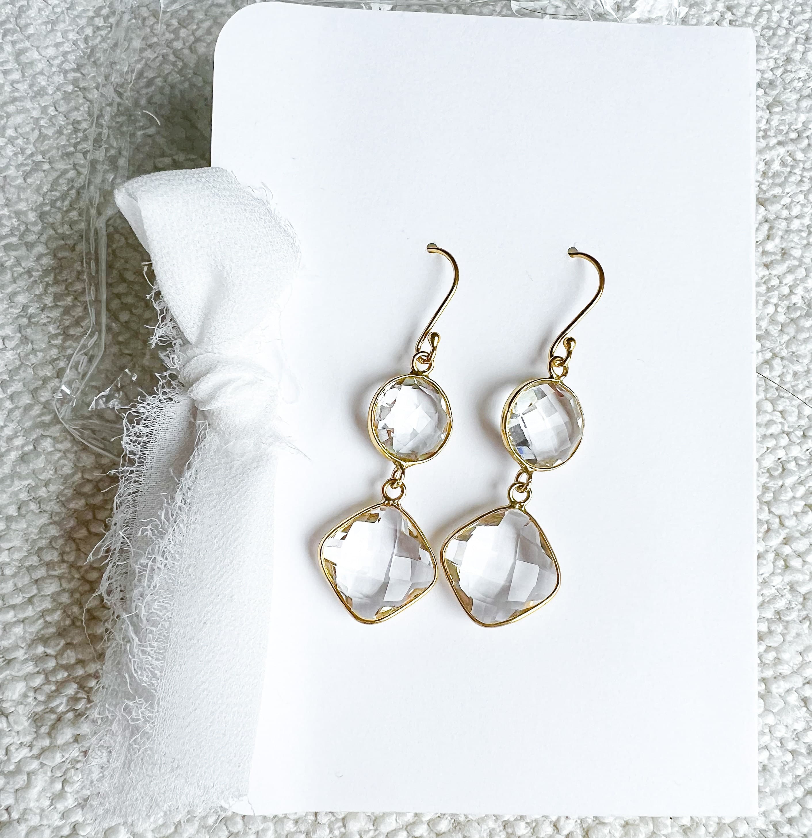 Clear Crystal Earrings, Clear Quartz Earrings Dangle, Crystal Ball Earrings, Faceted Crystal Jewelry Gold, Transparent Wedding Earrings - image 4