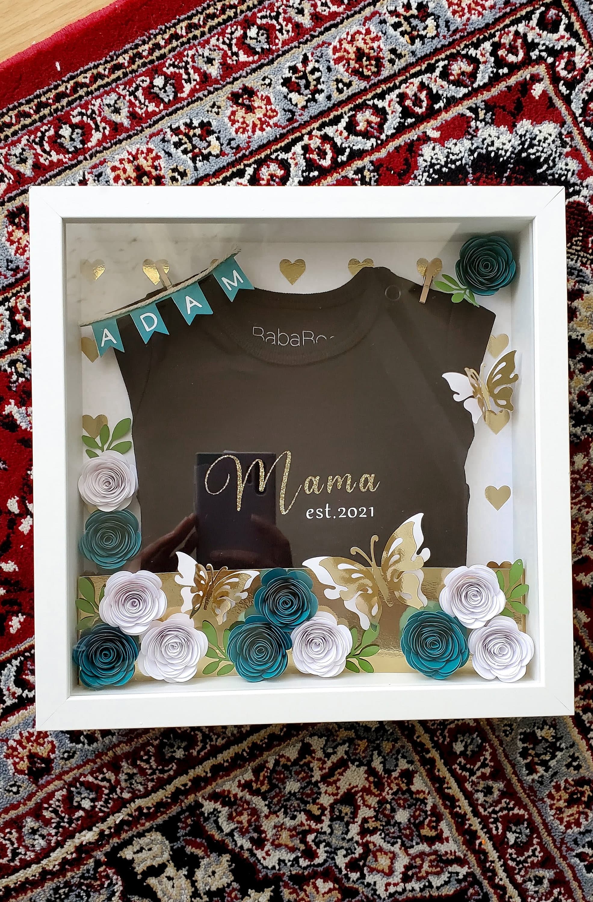 9x9 Custom Framed Paper Flower Shadow Box For a Newborn Baby, Nursery Wall Decor, Personalized Gifts For Mom, Gift For New Mom - image 5