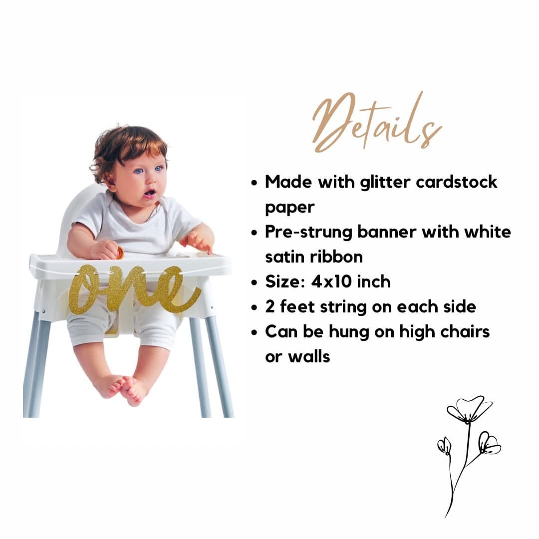 Silver Glitter High Chair One Banner, Cake Smash Photo Shoot Banner, Silver Glitter One Garland, HighChair Photoshoot - image 3