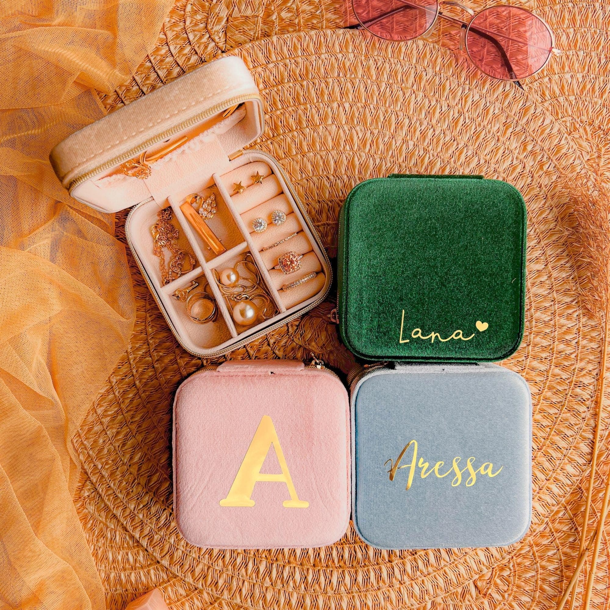 Personal Travel Jewelry Box, Custom Personal Jewelry box, Velvet Jewelry Box Bridal Shower Wedding Favors, Organized Jewelry Box - image 3
