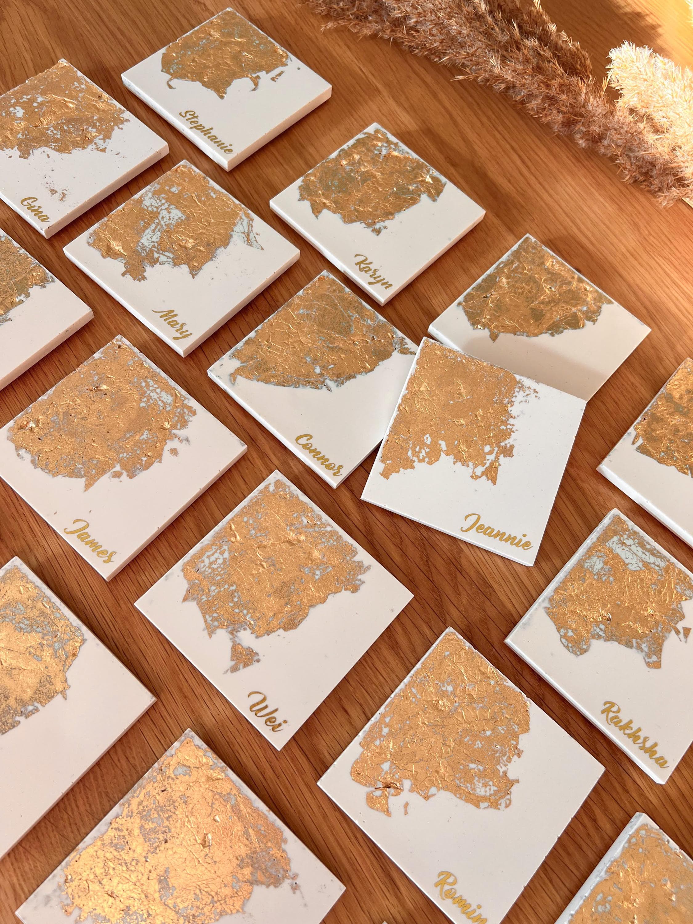 Custom Jesmonite Square Coaster Set of 4, Couples Anniversary Gift, Unique Holiday Gifts For Her