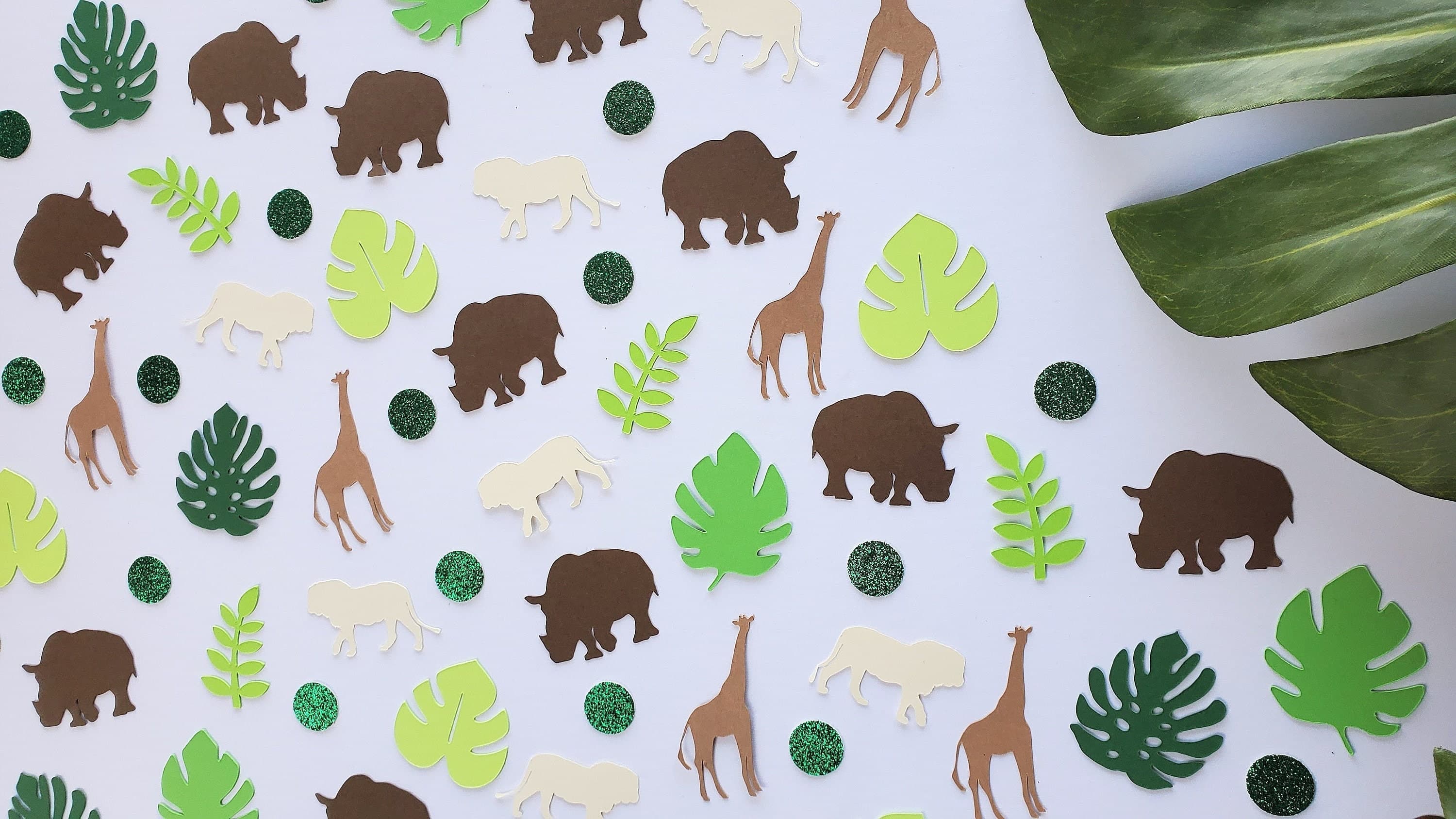 Safari Leaves Confetti, Jungle Confetti, Tropical Confetti, Safari Confetti Scatter Confetti, Safari Animals Confetti, Baby Shower Confetti - image 4