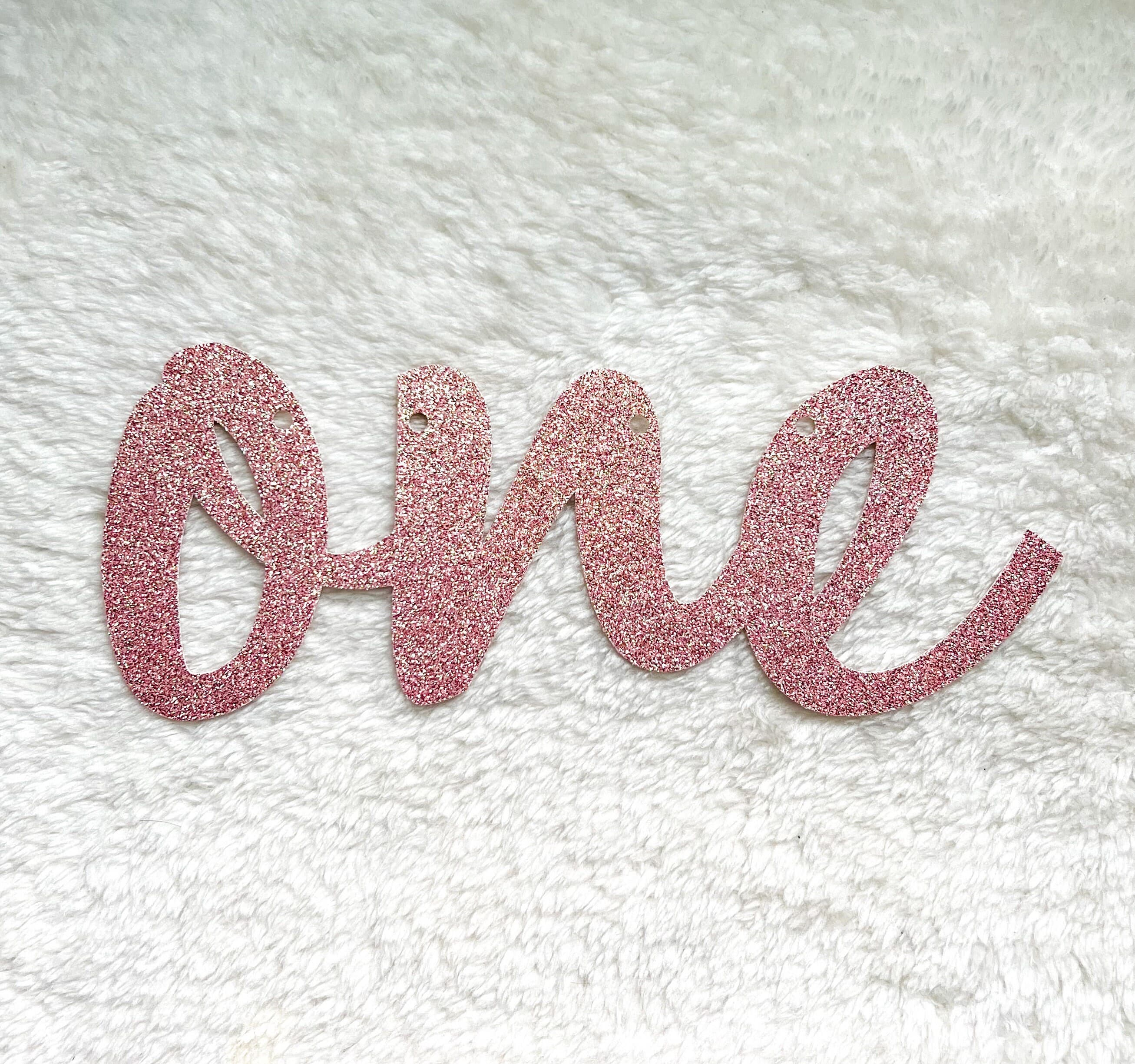 Pink Glitter High Chair One Banner, Cake Smash Photo Shoot Banner, Silver Glitter One Garland, HighChair Photoshoot