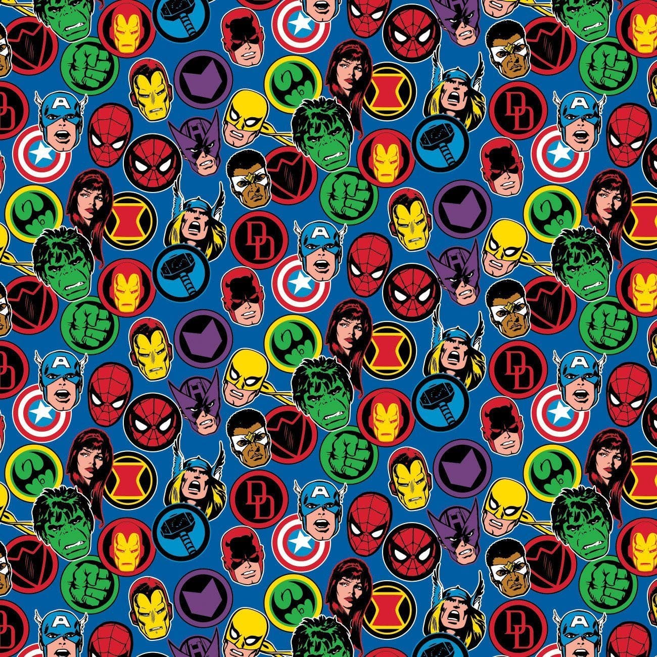 Marvel Superheroes Fabric by the Yard - Marvel IV Hero Stickers Blue - Camelot 13020876-3
