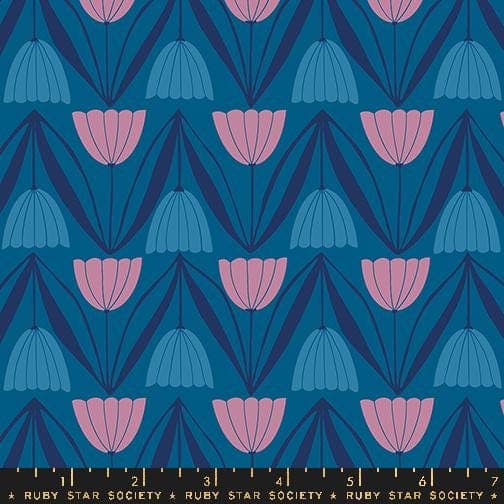 Modern Floral Cotton Fabric by the Yard - Endpaper Tulips Blue Raspberry - Jen Hewett for Ruby Star Society RS6043-16 - image 3