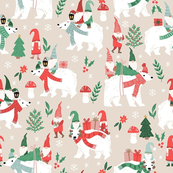 Polar Bear Cotton Fabric by the Yard - Polar Bear Lodge Polar Bear Walk Beige - Paintbrush Studio 120-23163