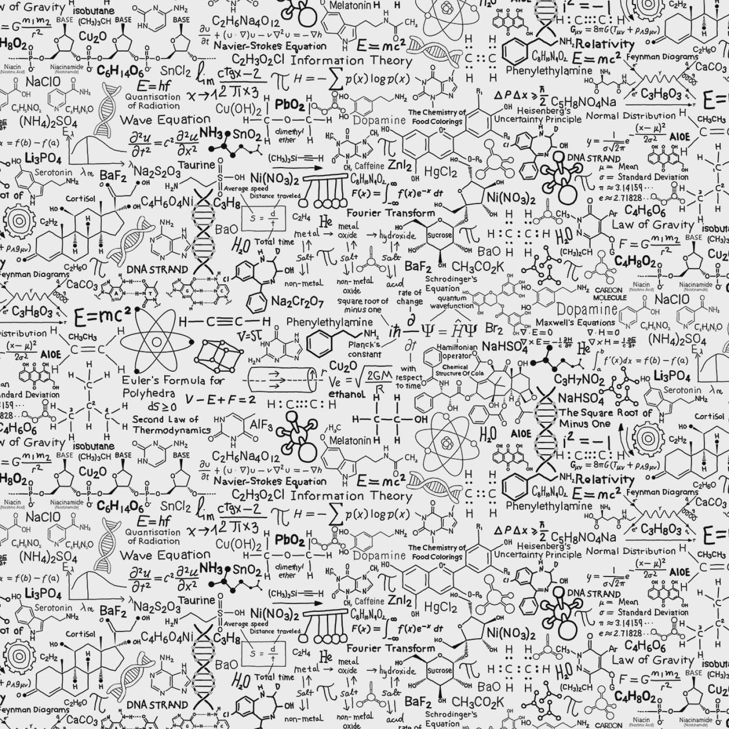 Math and Science Fabric by the Yard - Scientific Formulas - Timeless Treasures CD4015-WHITE