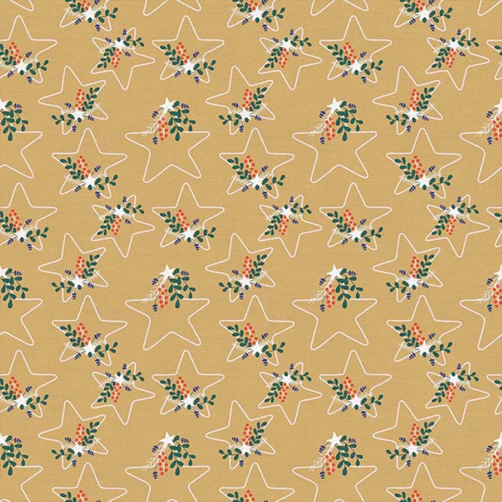 Christmas Star Cotton Fabric by the Yard - Scandinavian Christmas Christmas Star - The Tiny Garden for Paintbrush Studio 120-19331