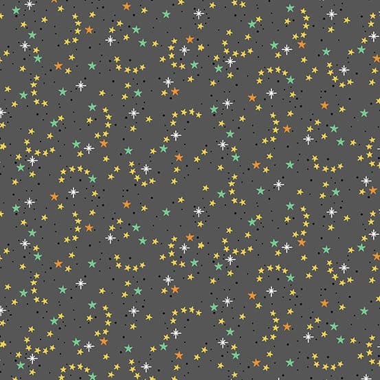 Star Cotton Fabric by the Yard - Creature Feature Starry Sky Gray - Andover A-633-C