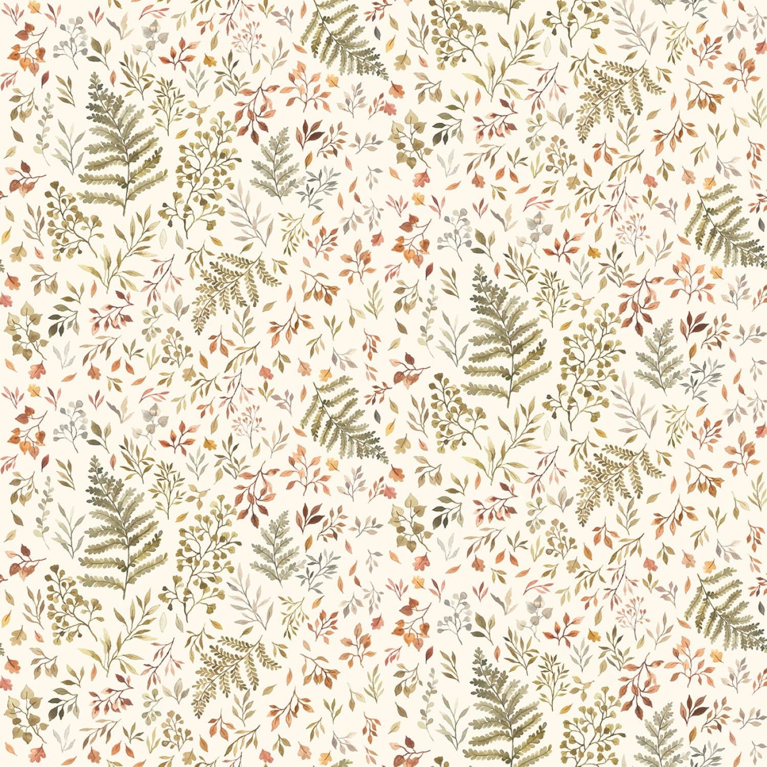 Woodland Floral Cotton Fabric by the Yard - Little Fawn and Friends Autumn Ferns and Leaves Cream - Dear Stella 1906CREAM