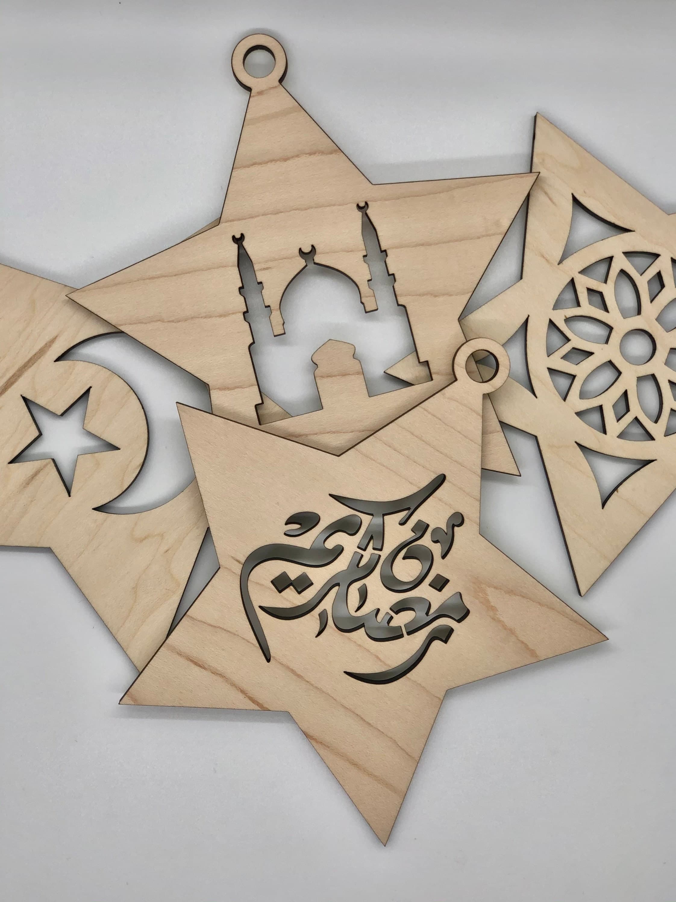 4 PCS Ramadan Star 3D Wood wall Art, Islamic Decoration, Ramadan Mubarak, Ramadan Kareem, Muslim, Eid Fitr, ramadan deco, Eid Decoration.