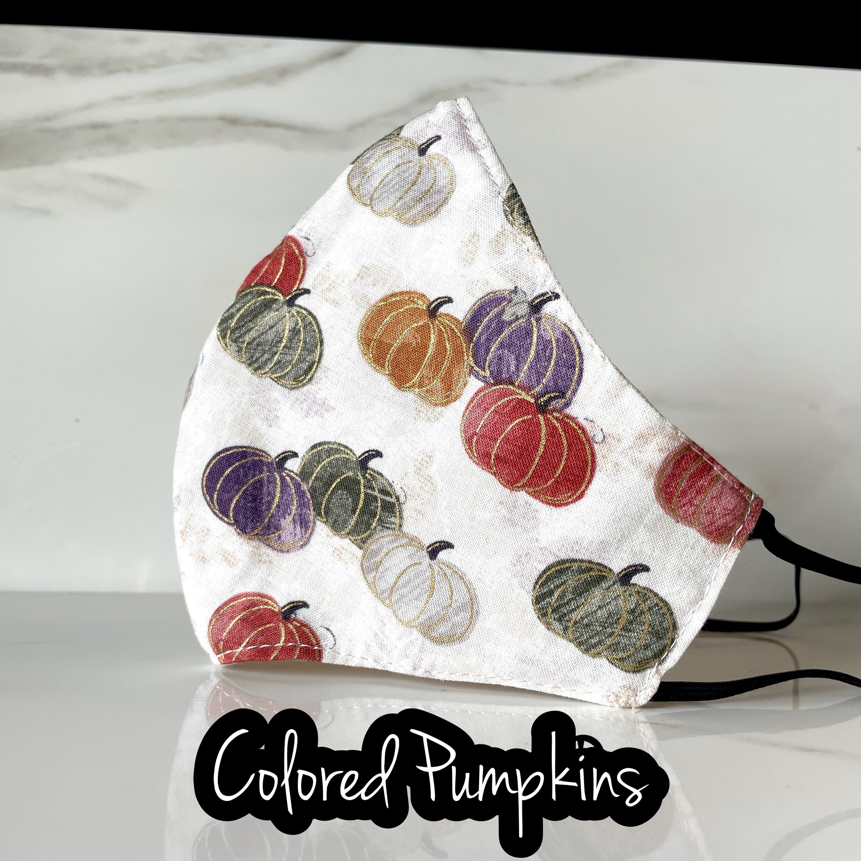 Colored Pumpkin Face Mask | Masks for Fall  | Face Mask with Nose Wire | Floral Reusable Mask | Washable | Fall mask | Gold pretty mask - image 4