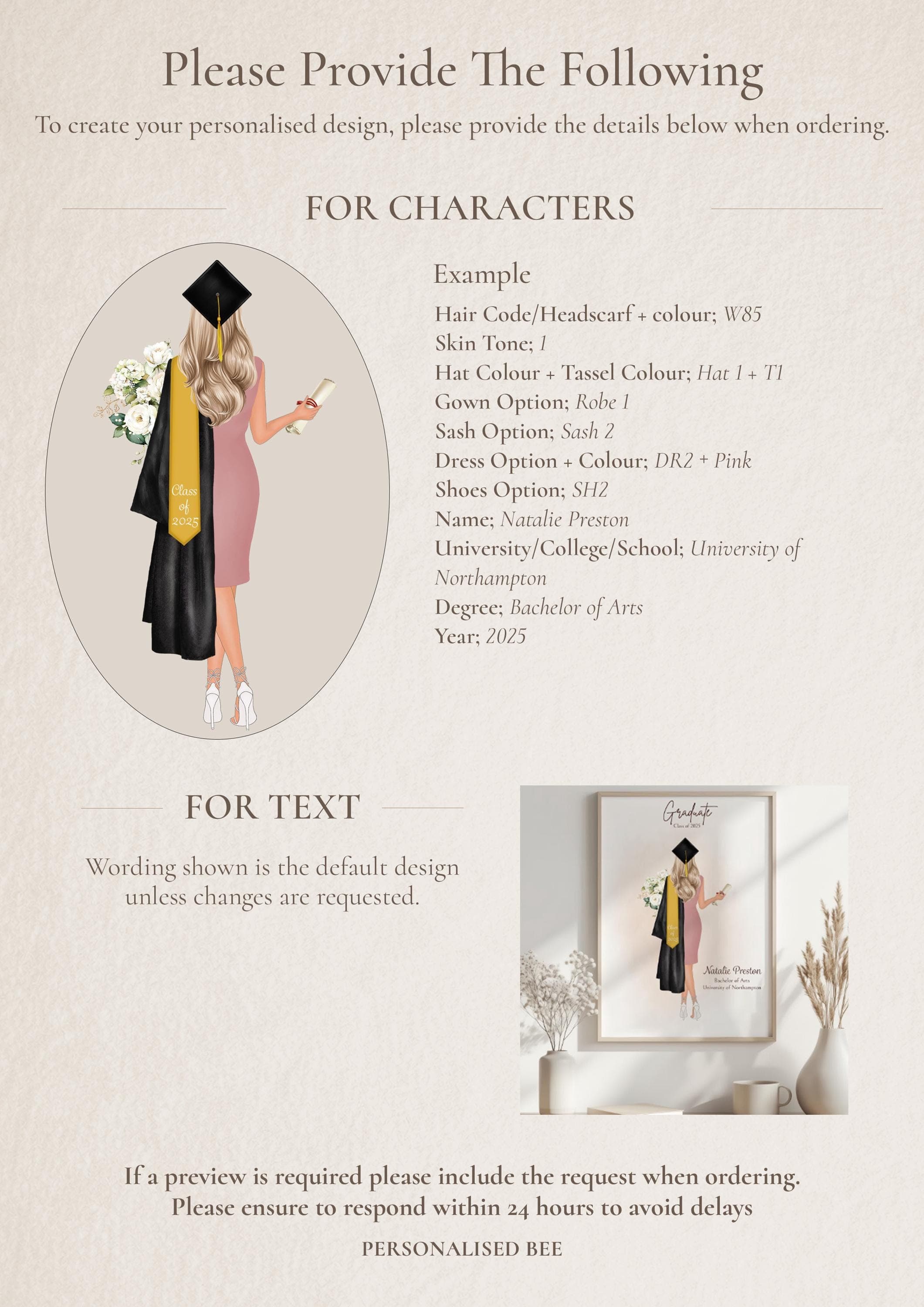 Personalised Graduation Gift for Her | Custom Class of 2026 Portrait Print | Graduate Wall Art | University Keepsake | Grad Illustration - image 3