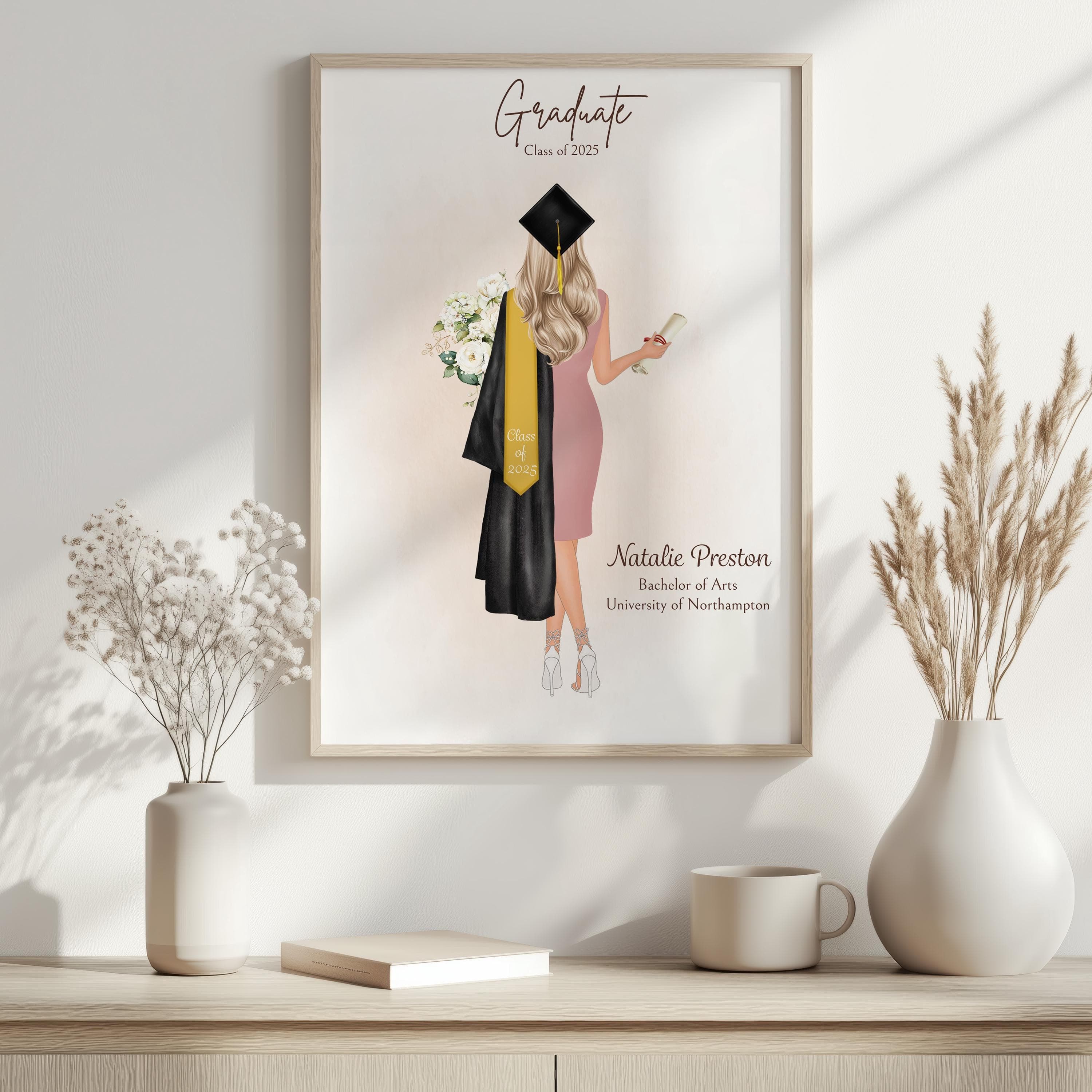 Personalised Graduation Gift for Her | Custom Class of 2026 Portrait Print | Graduate Wall Art | University Keepsake | Grad Illustration