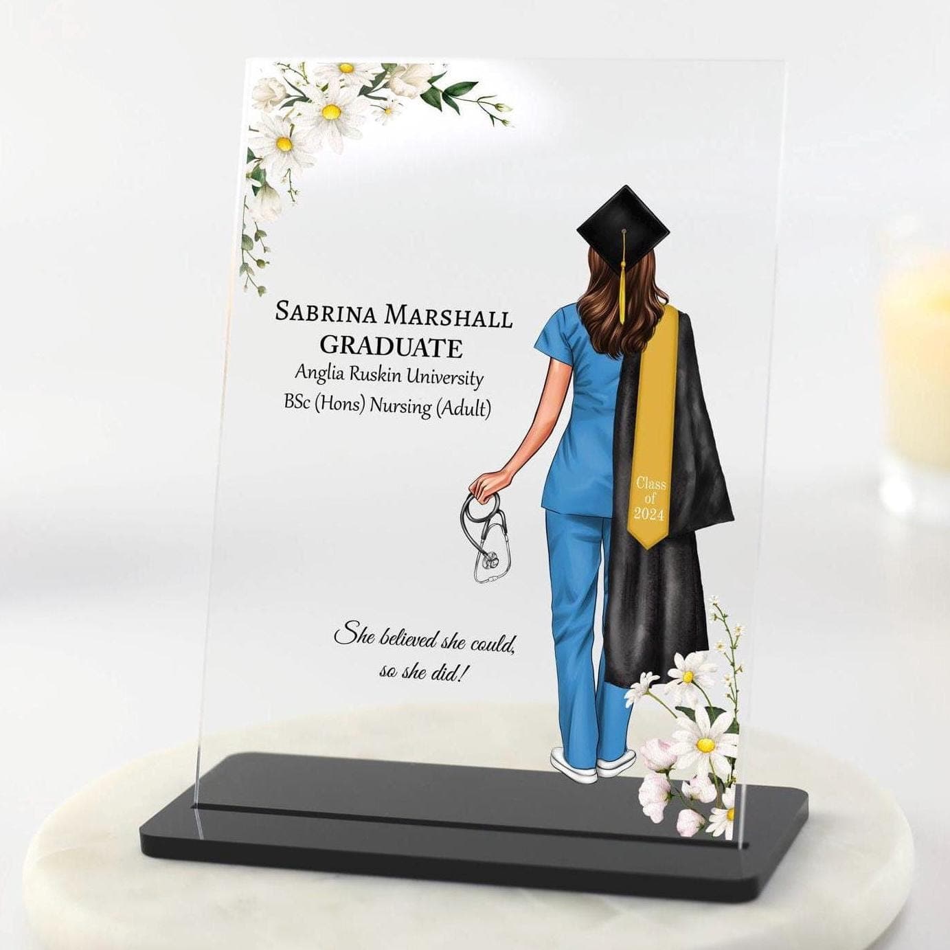 Personalised Nurse Graduation Gift, Graduation Plaque, Congrats Gift for Her, for Friend, Daughter, Granddaughter, Sister, Coworker