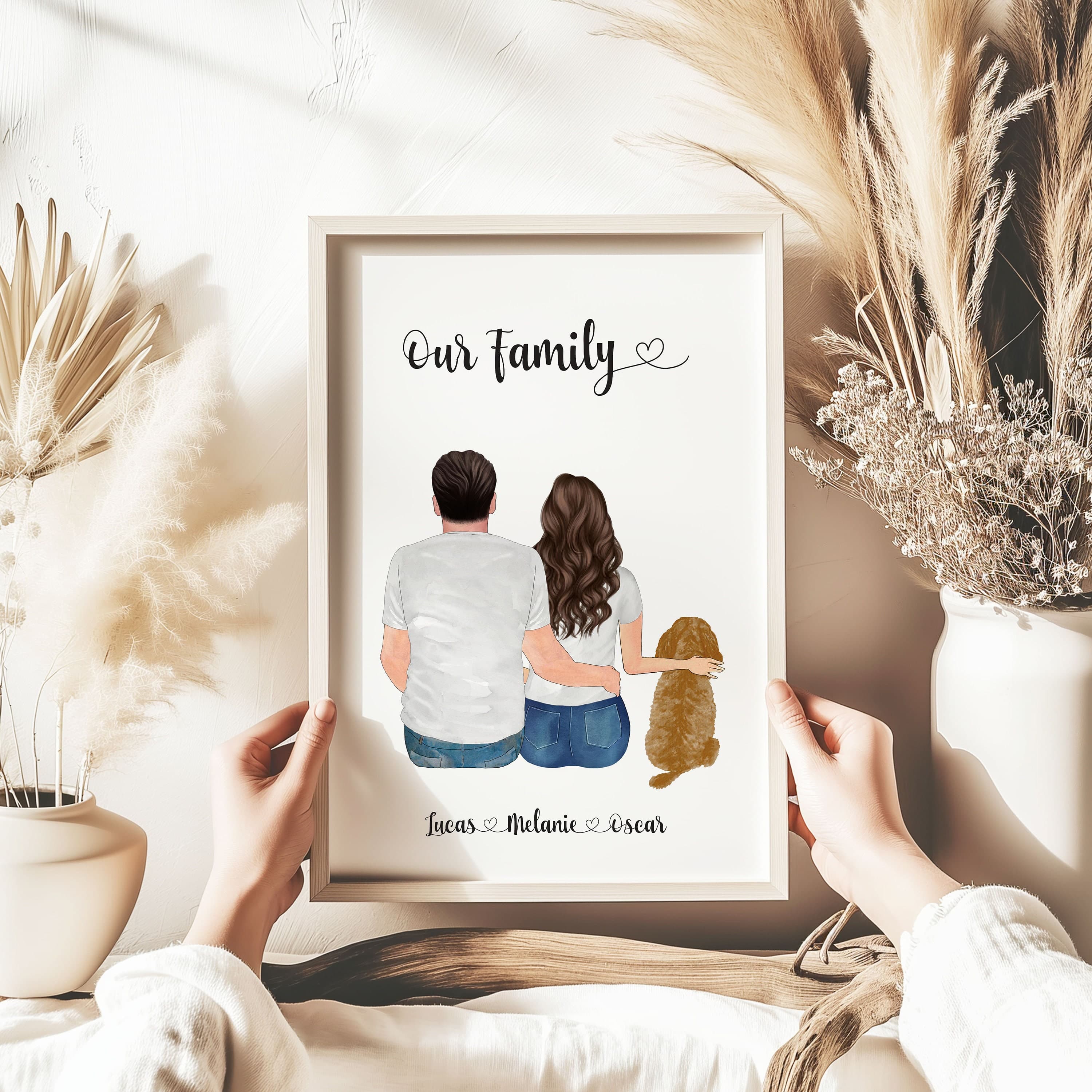 Personalised Family Dog Print, Couple Dog Print, Couple and Pet, Couple illustration, Custom Portrait, Anniversary Gift, Personalised Decor - image 3
