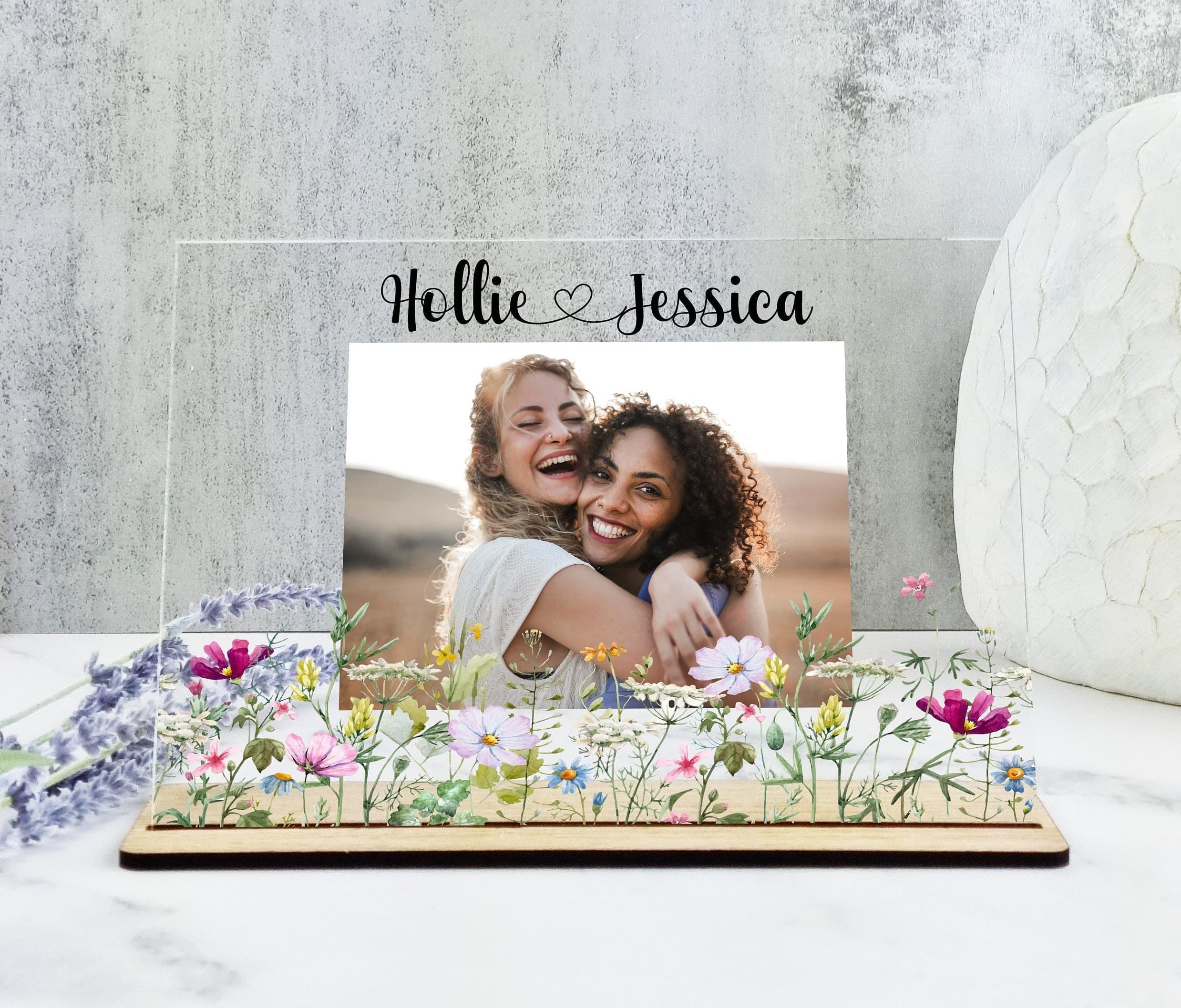 Best Friend Gifts, Photo Keepsake, Custom Print, Personalised Gift for BFF, Birthday gift for Friend, Plaque with stand, Floral Custom Photo - image 3