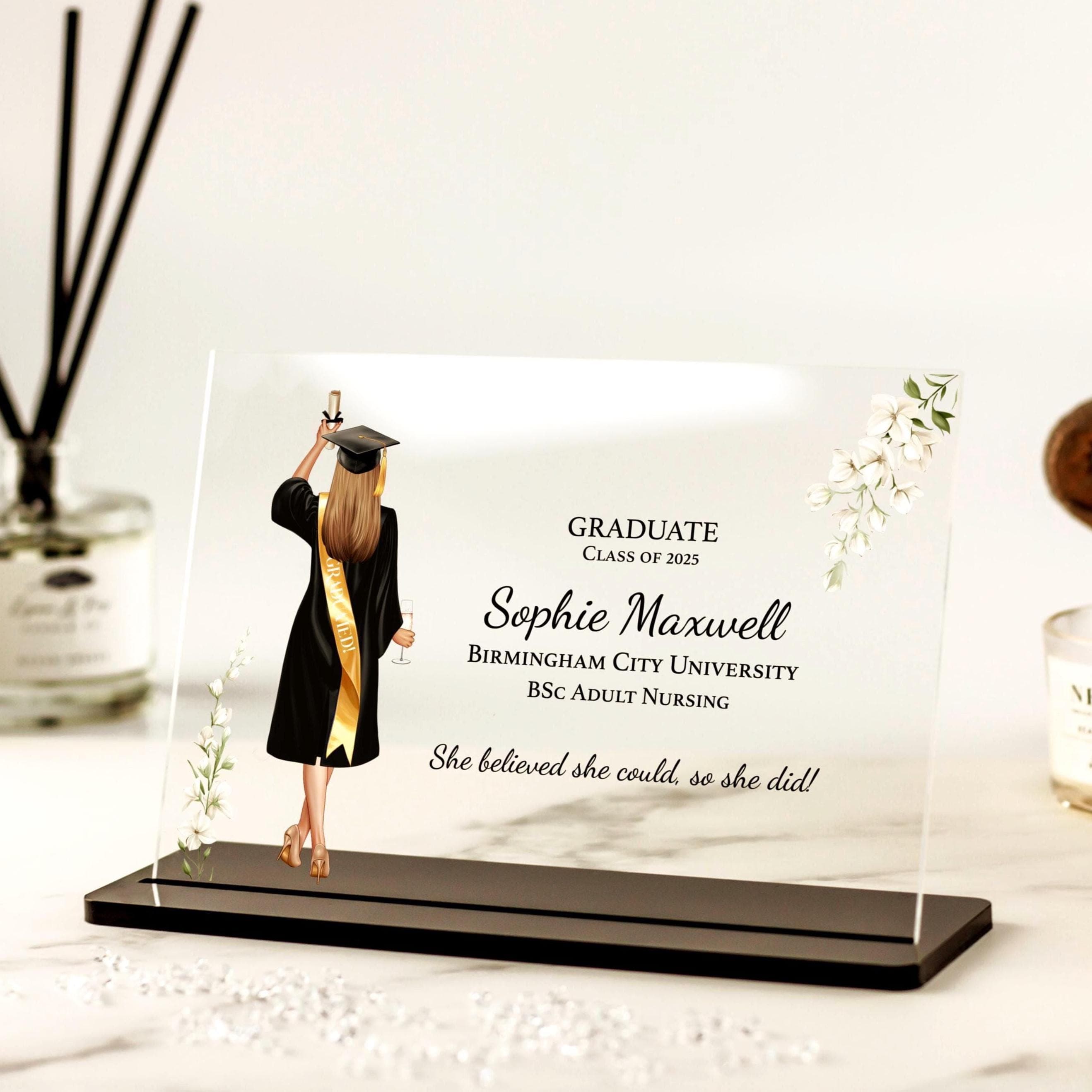 Personalised Graduation Gift, Class of 2025, Any Year Graduation Acrylic Plaque, Gift for Her, Daughter, Granddaughter, Sister, Best Friend