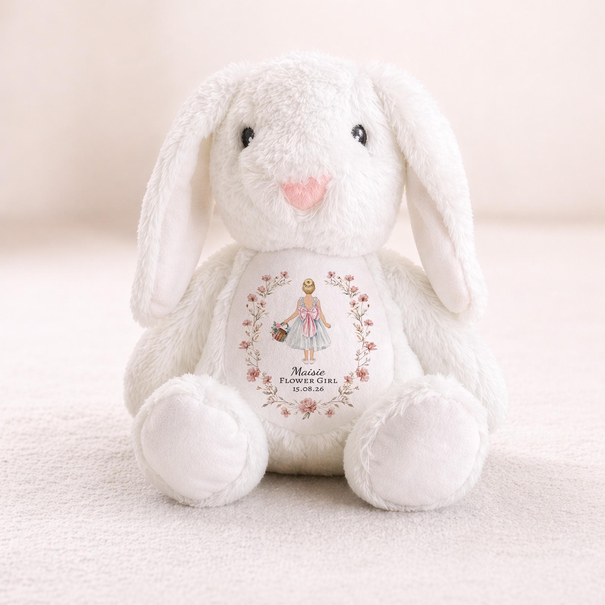 Flower Girl Proposal Bunny, Personalised Bunny, Custom Character Flower Girl Gift, Wedding Plush Keepsake