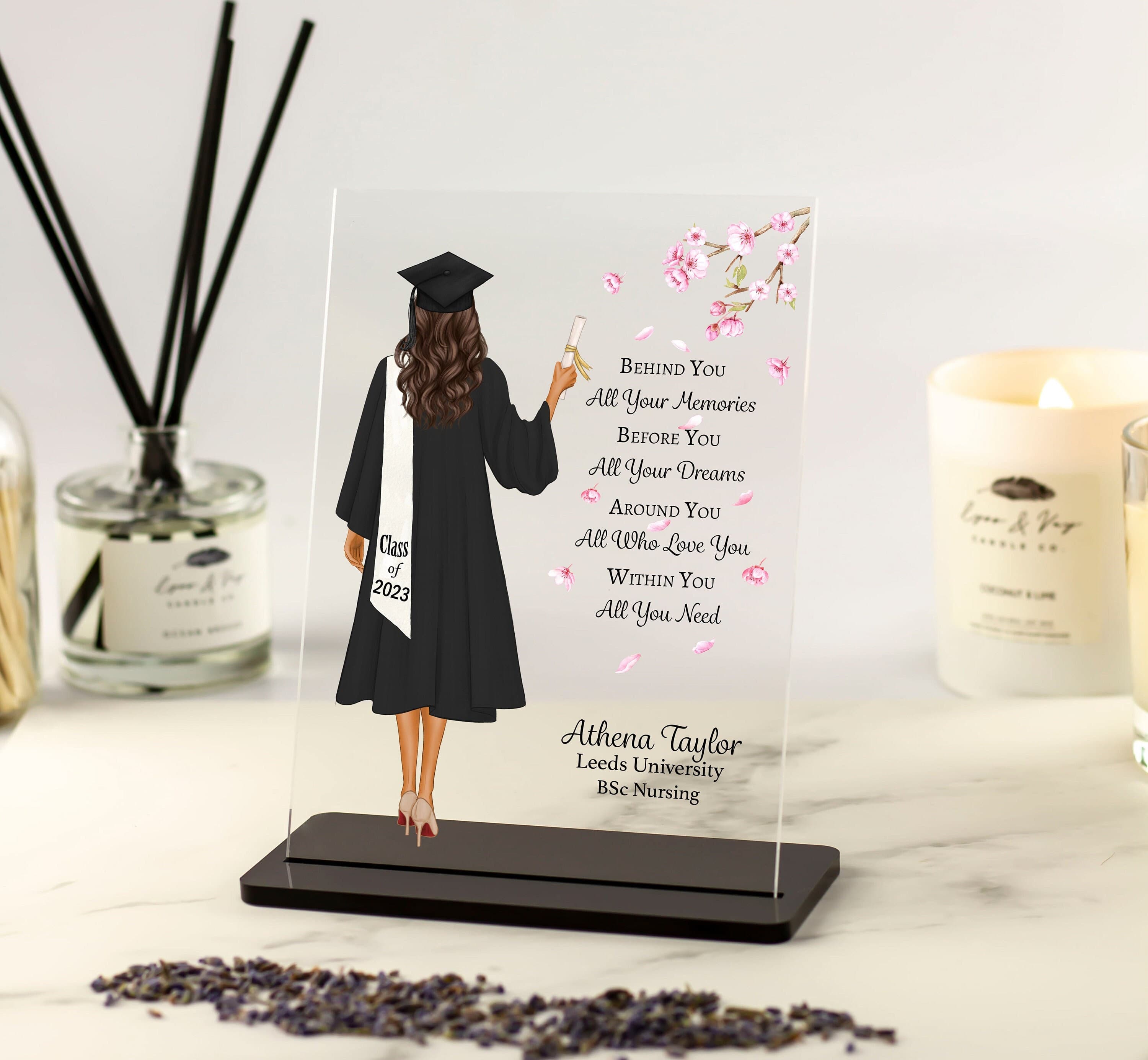 Graduation Gifts For Her, College Graduation,Custom Portrait,Phd, Masters, Graduation Poem,Congratulations Best Friend Floral Acrylic Plaque
