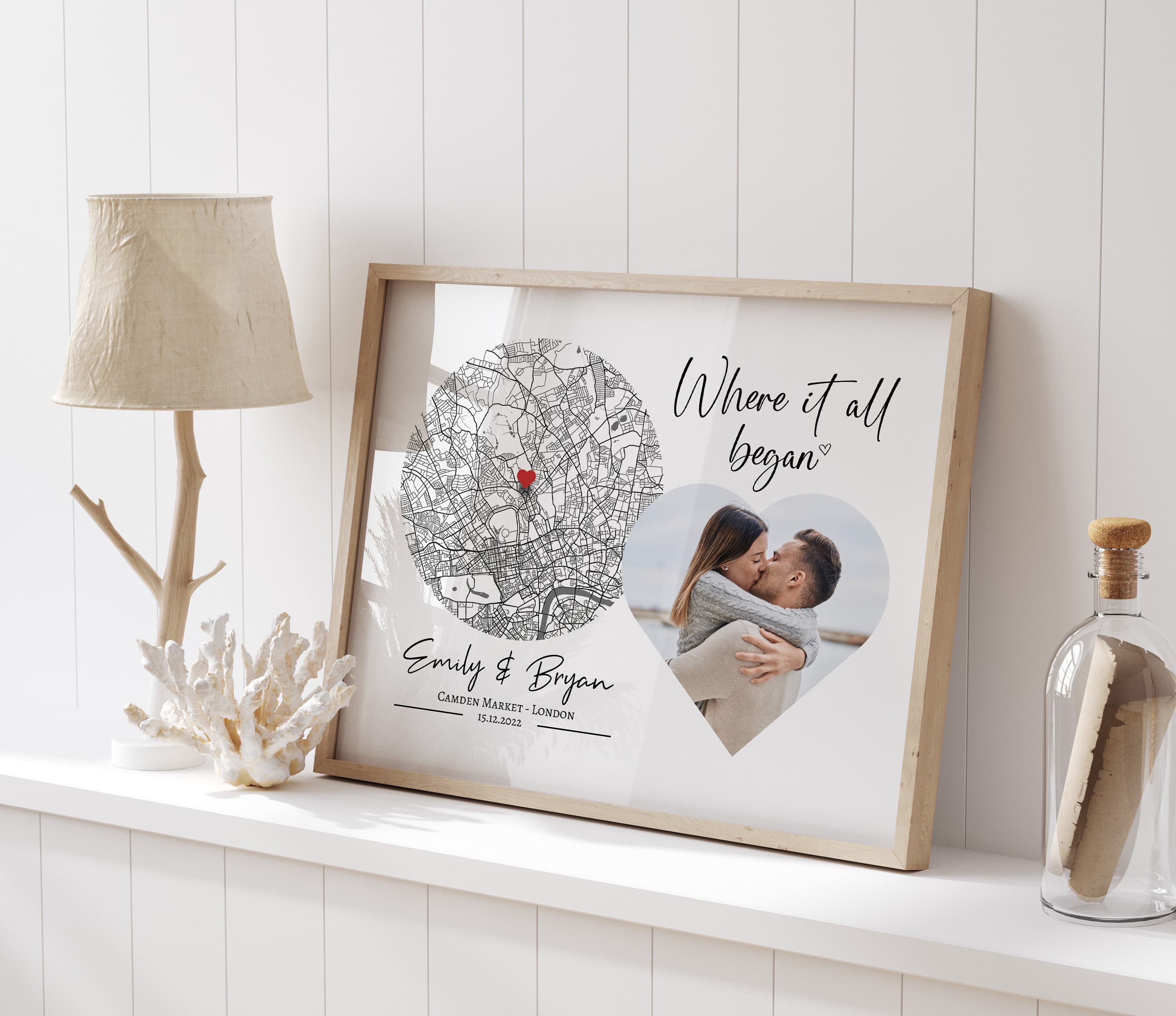 Personalised Anniversary Gift for Couples Photo Gift, Where it all began, Personalised Map Print, Gift for Husband Wife Boyfriend Girlfriend