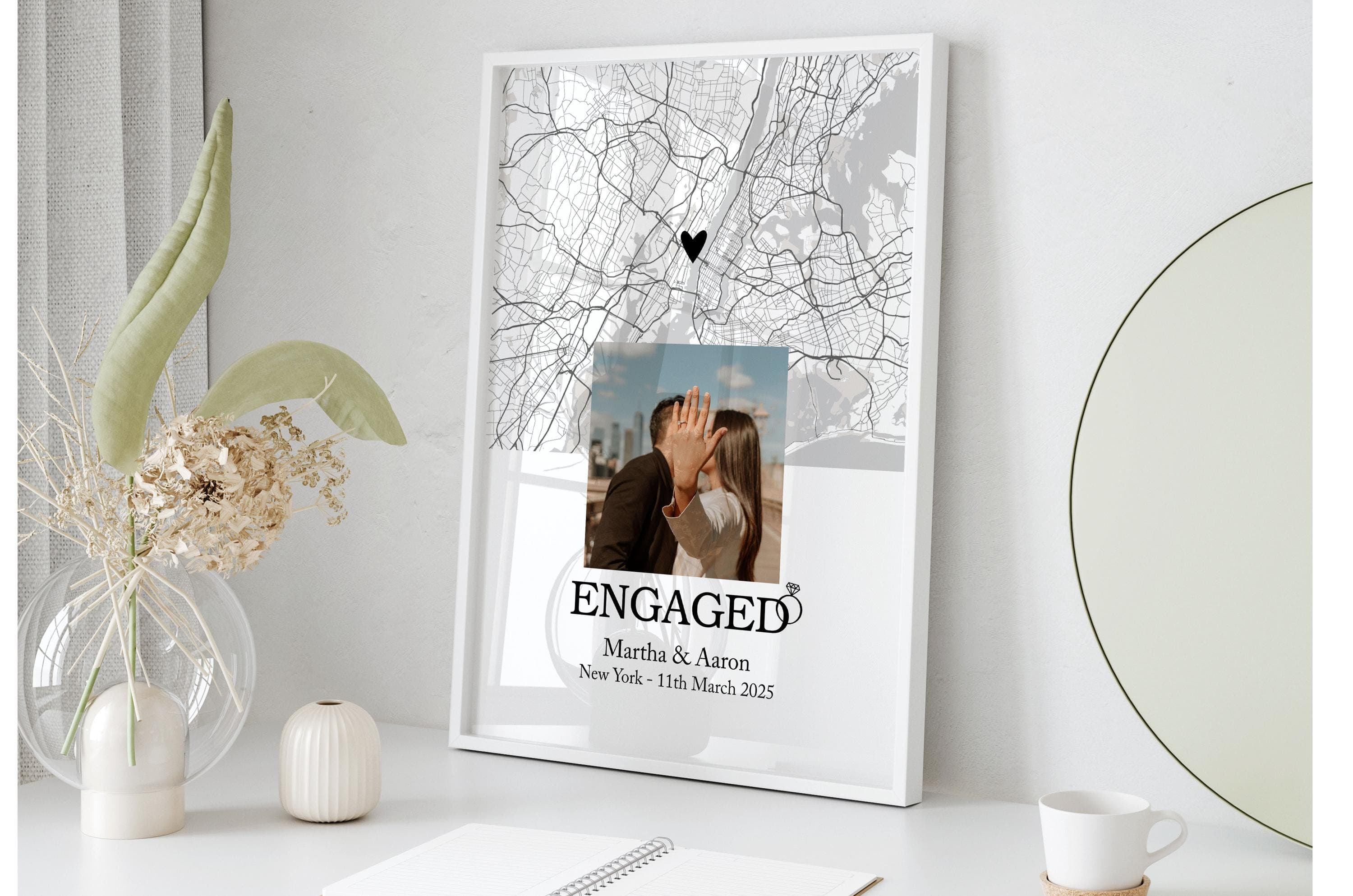 Engagement Present Print, Personalised Map & Photo Engagement Print, Engaged Keepsake Poster, Gift for Couples - image 3