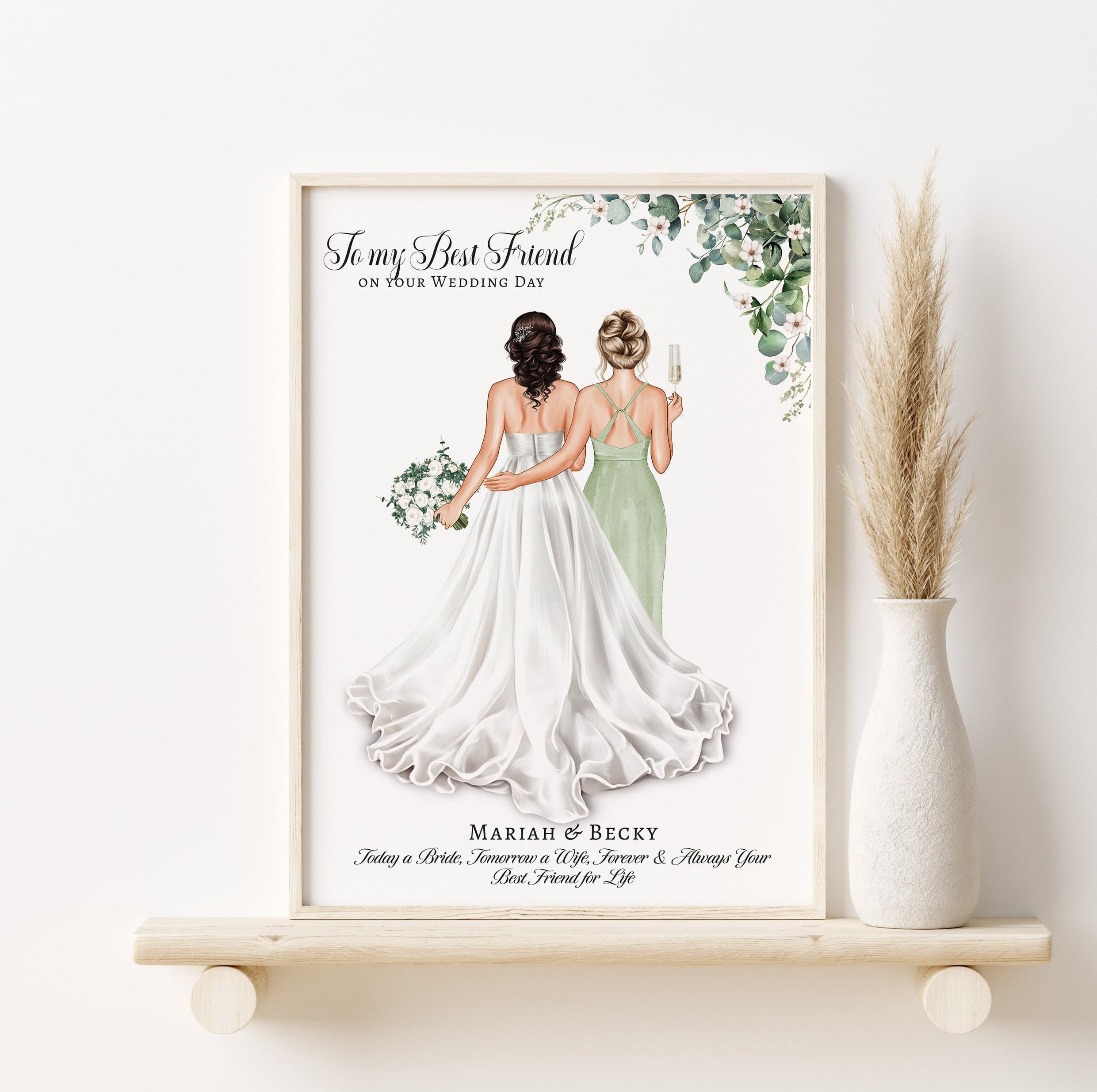 Personalised Bride Gift, Gift for Best Friend on Wedding Day, Personalised Wedding Print, Bride to Be Gift, Best Friend Gifts,Gift to Bride